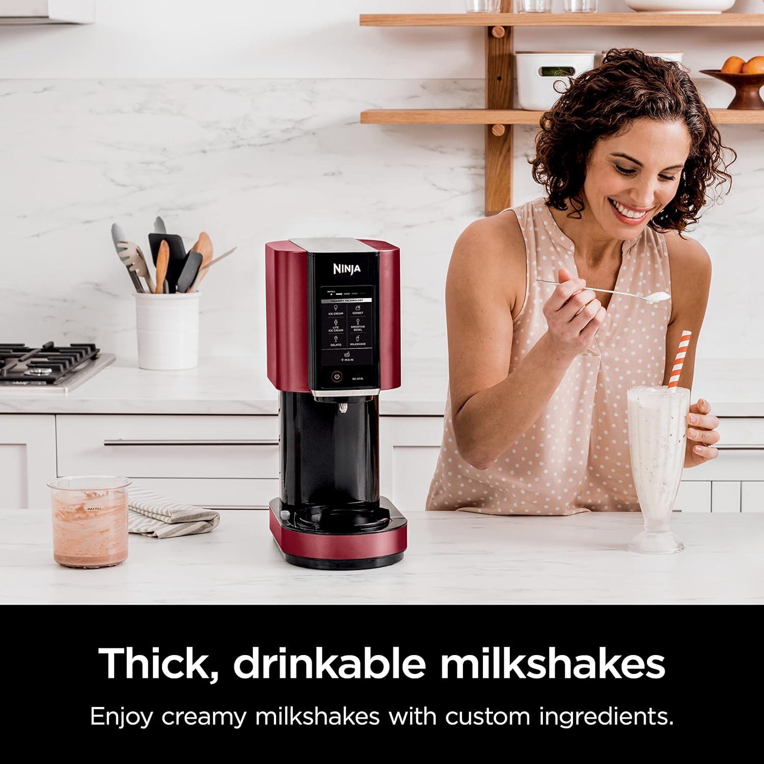 imageNinja NC301 CREAMi Ice Cream Maker for Gelato Mixins Milkshakes Sorbet Smoothie Bowls amp More 7 OneTouch Programs with 2 Pint Containers amp Lids Compact Size Perfect for Kids BlueRed