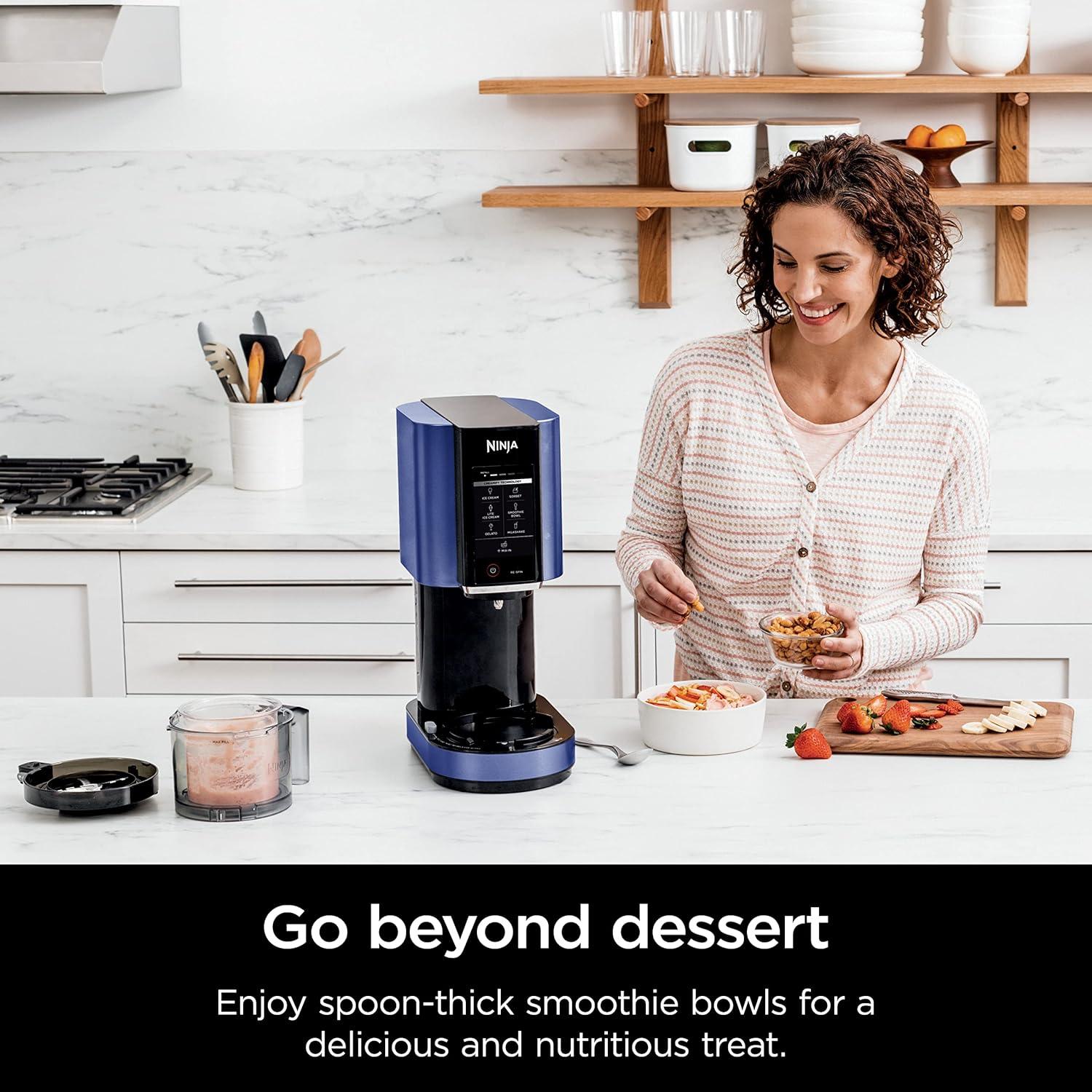 imageNinja NC301 CREAMi Ice Cream Maker for Gelato Mixins Milkshakes Sorbet Smoothie Bowls amp More 7 OneTouch Programs with 2 Pint Containers amp Lids Compact Size Perfect for Kids BlueBlue