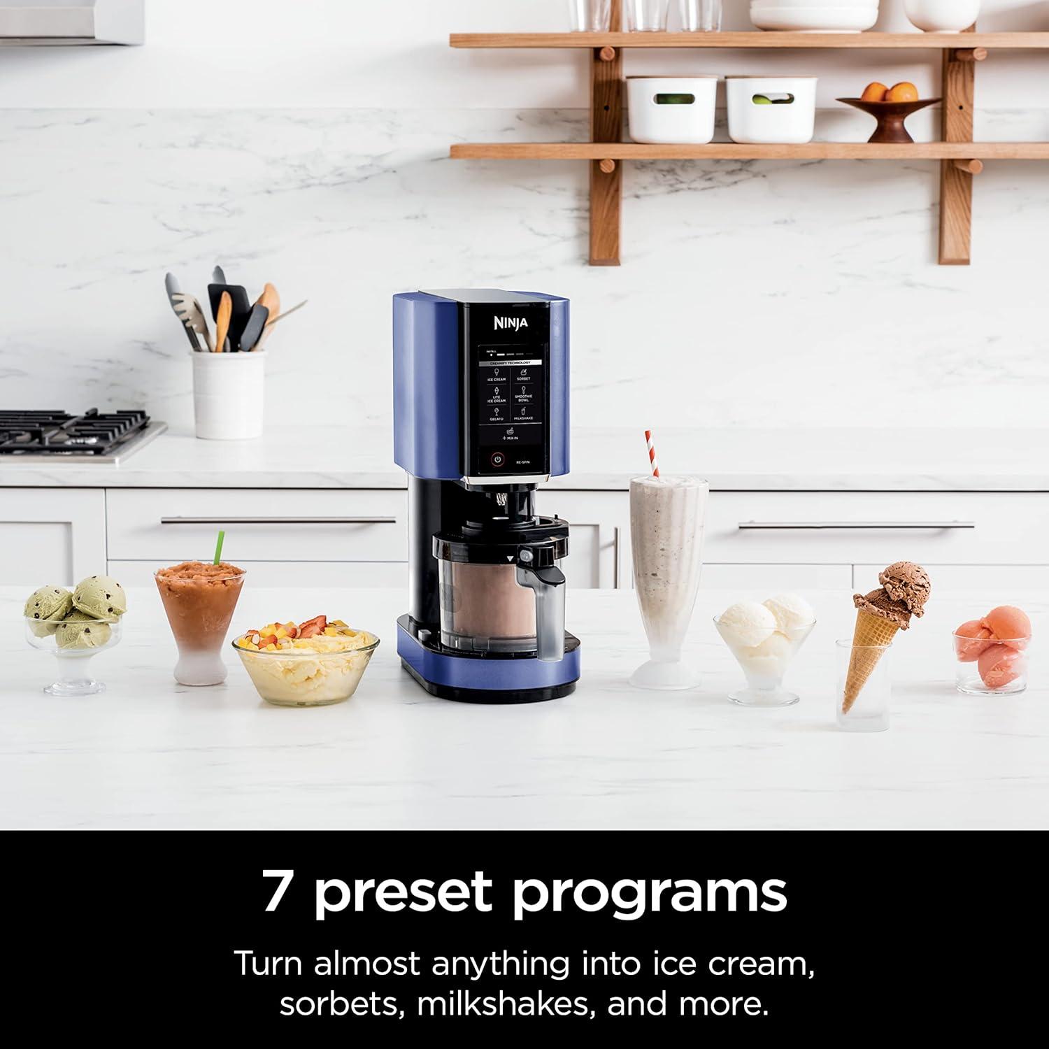 imageNinja NC301 CREAMi Ice Cream Maker for Gelato Mixins Milkshakes Sorbet Smoothie Bowls amp More 7 OneTouch Programs with 2 Pint Containers amp Lids Compact Size Perfect for Kids BlueBlue