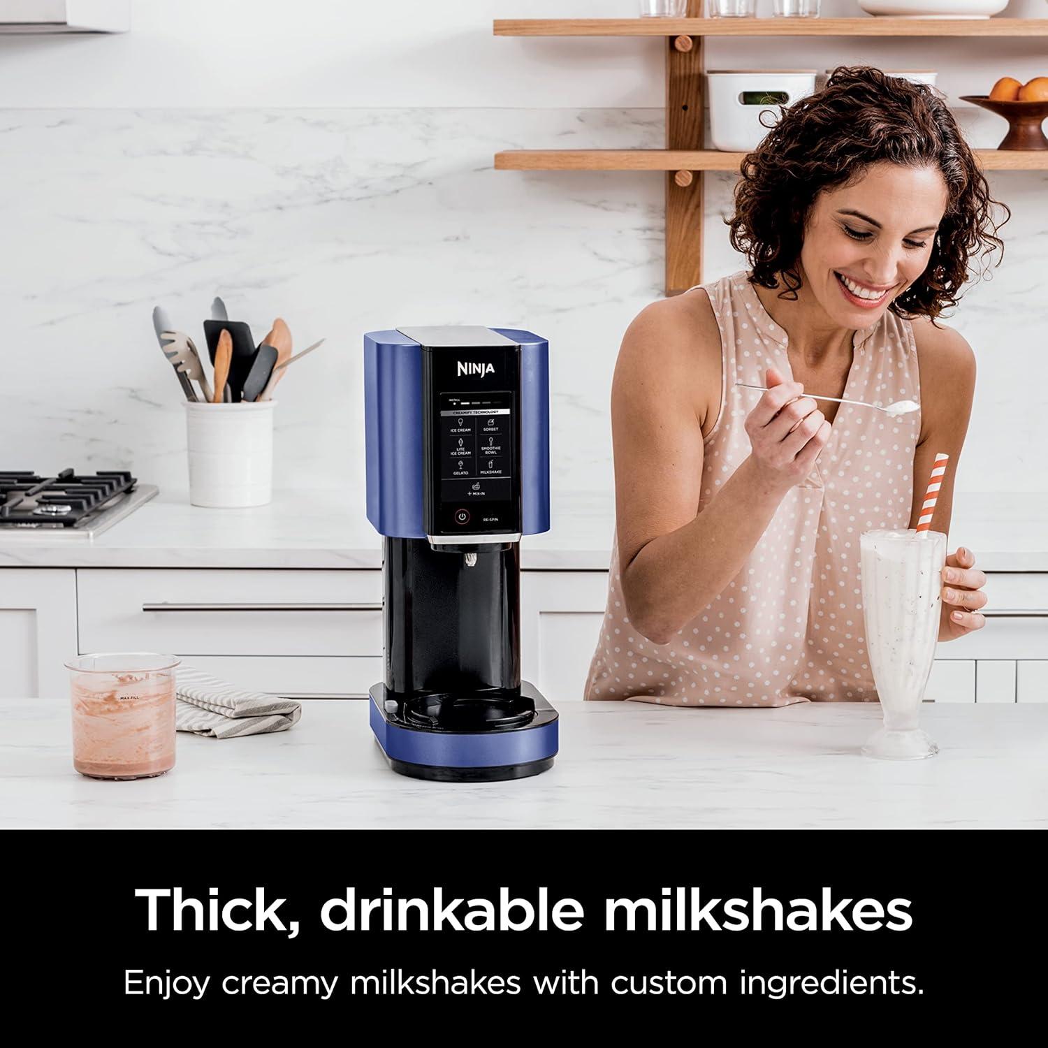 imageNinja NC301 CREAMi Ice Cream Maker for Gelato Mixins Milkshakes Sorbet Smoothie Bowls amp More 7 OneTouch Programs with 2 Pint Containers amp Lids Compact Size Perfect for Kids BlueBlue
