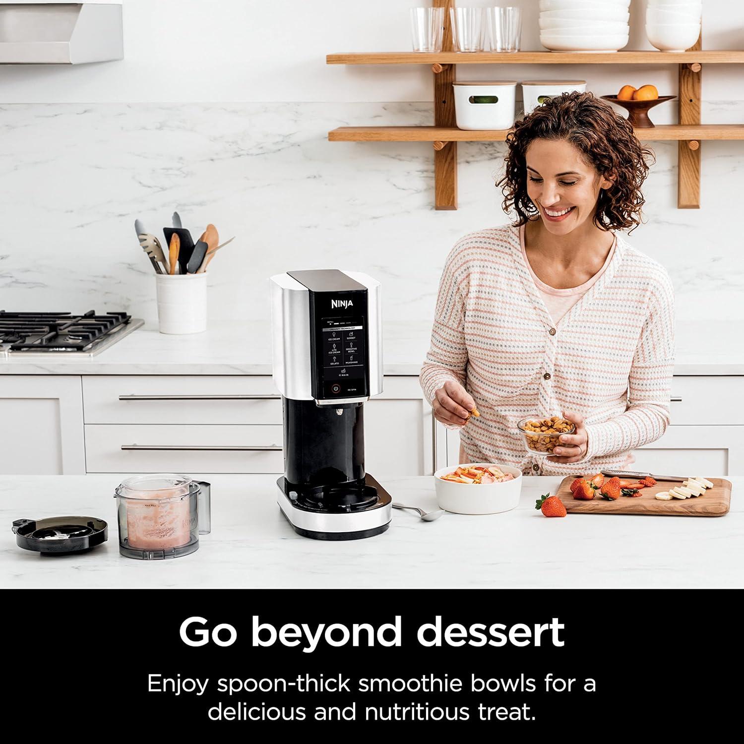 imageNinja NC301 CREAMi Ice Cream Maker for Gelato Mixins Milkshakes Sorbet Smoothie Bowls amp More 7 OneTouch Programs with 2 Pint Containers amp Lids Compact Size Perfect for Kids BlueWhite