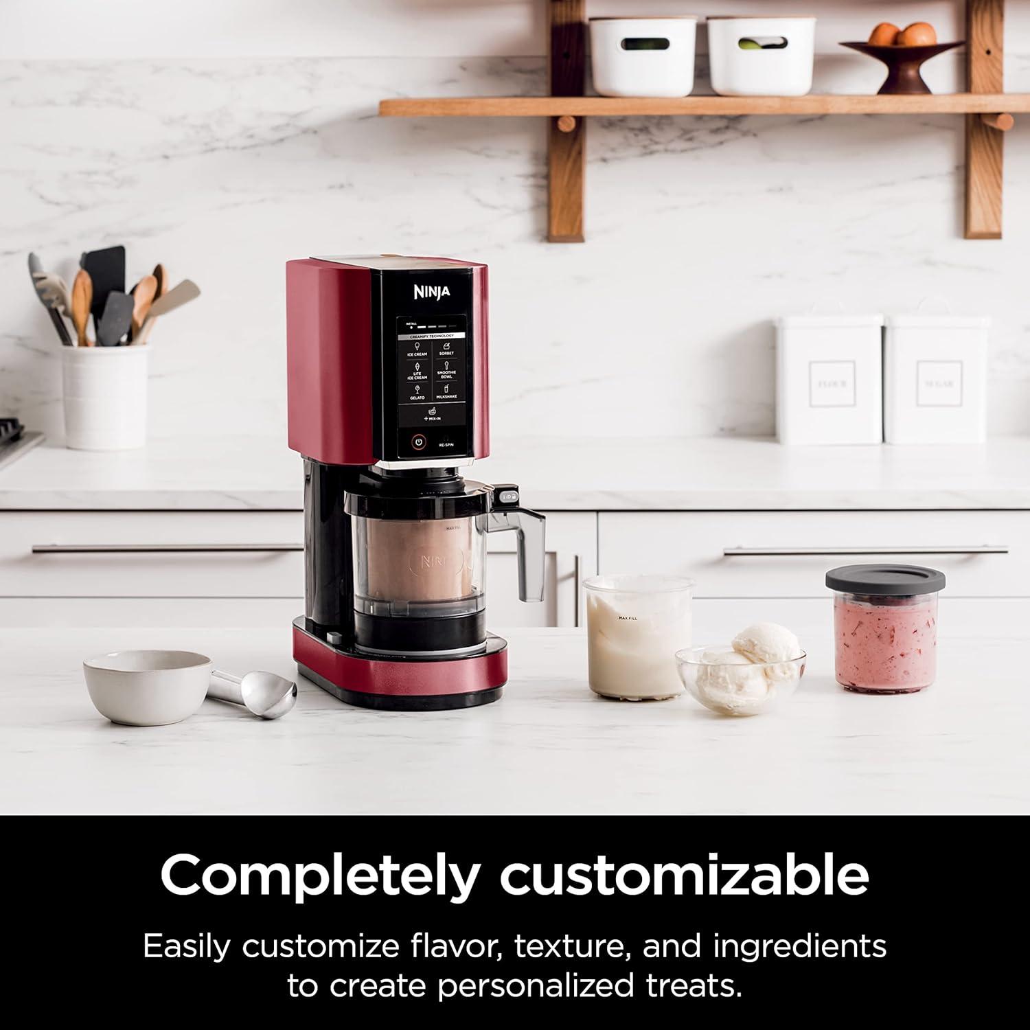 imageNinja NC301 CREAMi Ice Cream Maker for Gelato Mixins Milkshakes Sorbet Smoothie Bowls amp More 7 OneTouch Programs with 2 Pint Containers amp Lids Compact Size Perfect for Kids BlueRed