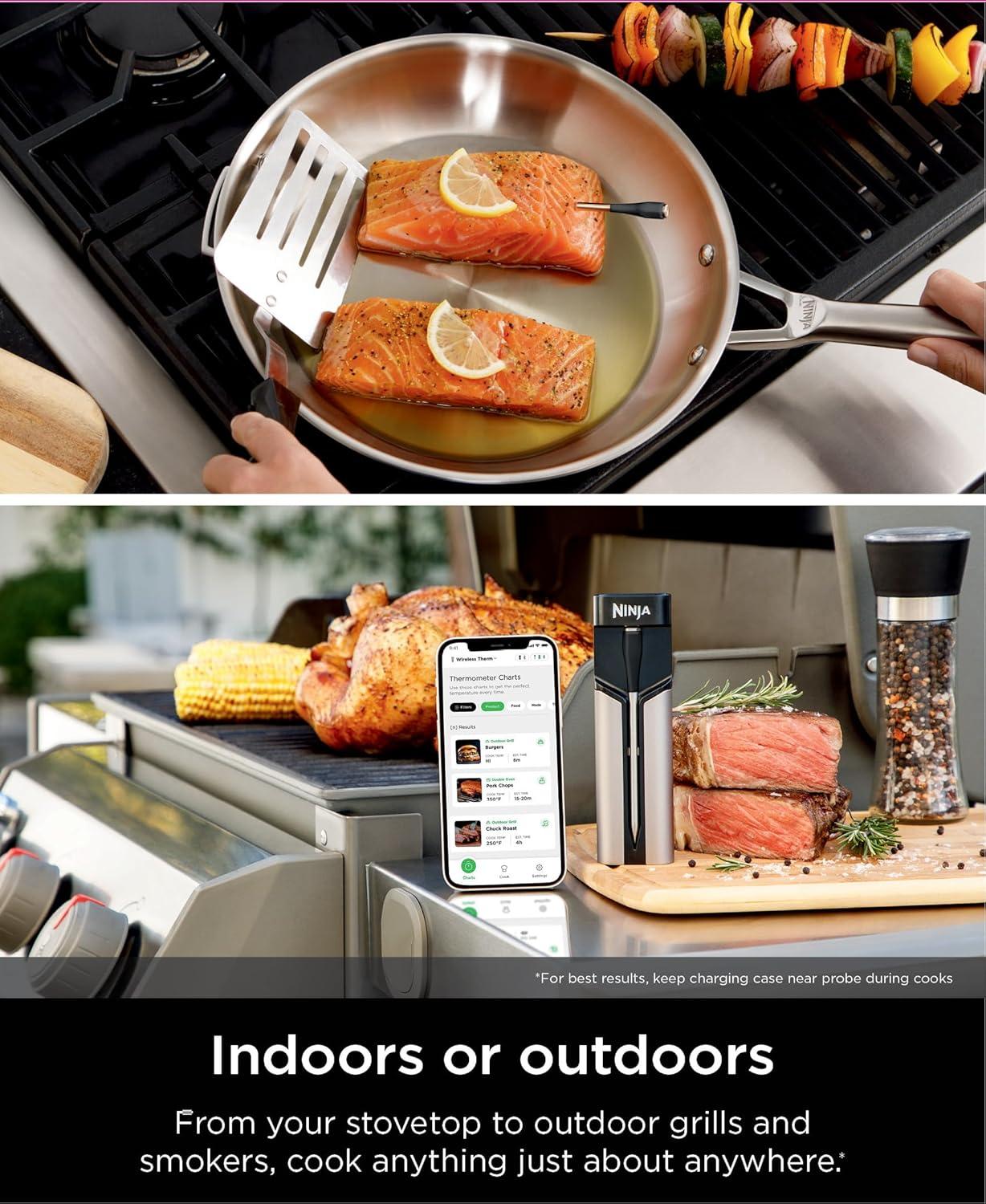 imageNinja ProChef Indoor amp Outdoor Wireless Meat Thermometer for Grill Oven Smoking Roasting Air Frying Flame Resistant Long Battery Life Bluetooth Waterproof WP100C Canadian Version