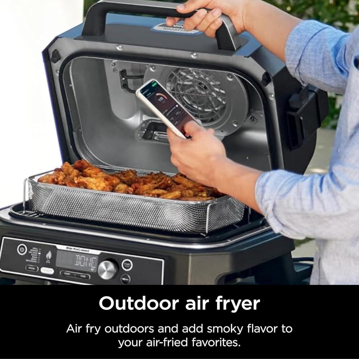 imageNinja Woodfire Pro Connect XL Outdoor Grill amp Smoker Bluetooth App Enabled 7in1 Grill BBQ Smoker Outdoor Air Fryer Woodfire Technology BuiltIn Thermometer Blue amp Gold OG951BL1