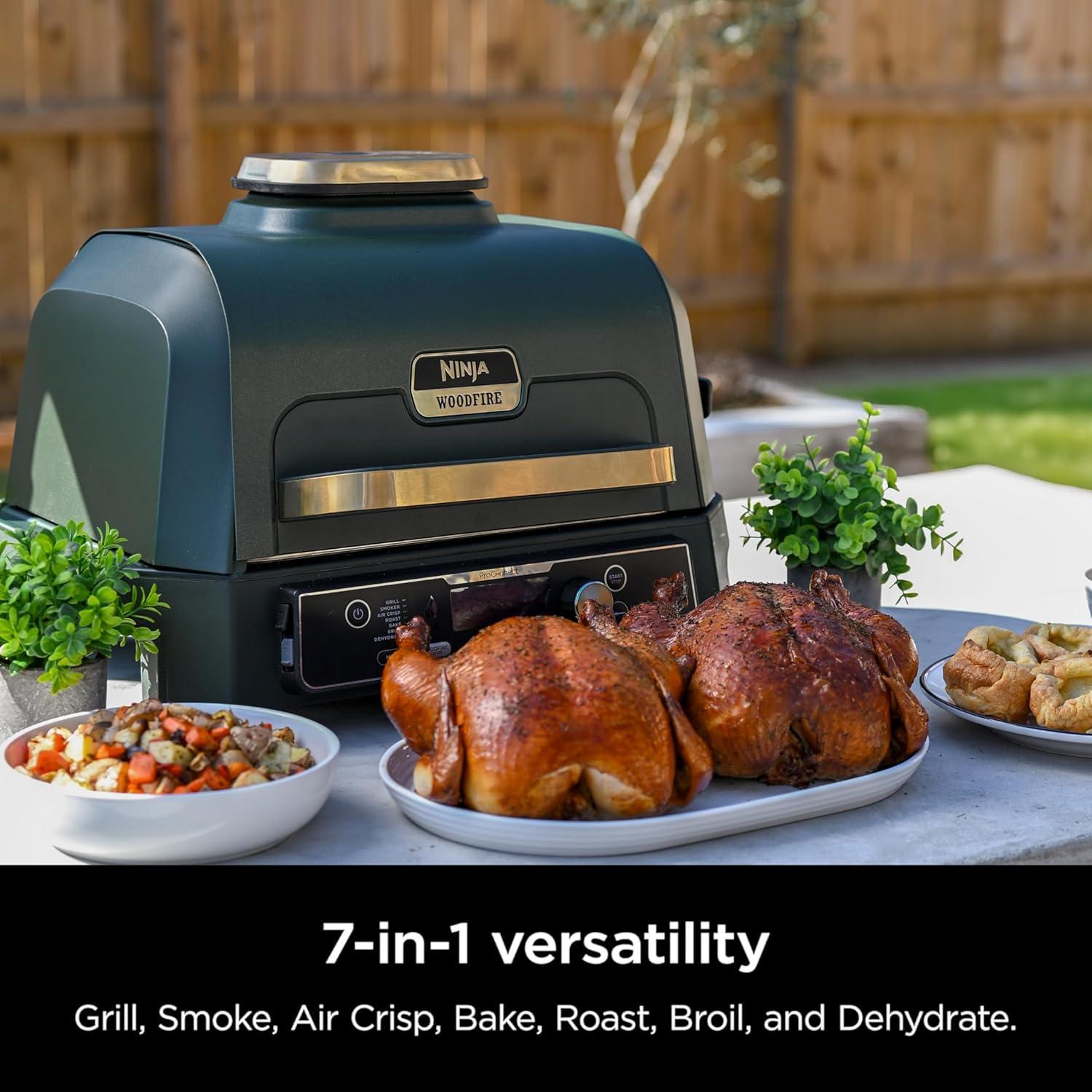 imageNinja Woodfire Pro Connect XL Outdoor Grill amp Smoker Bluetooth App Enabled 7in1 Grill BBQ Smoker Outdoor Air Fryer Woodfire Technology BuiltIn Thermometer Blue amp Gold OG951BL1