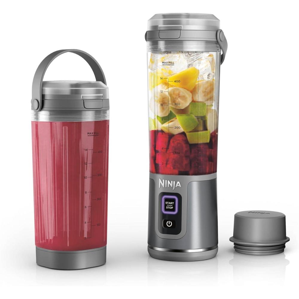 imageNinja Blast Portable Blender amp Accessories Cordless 18oz Vessel Personal Blender for Shakes amp Smoothies Leakproof Lid amp Sip Spout USBC Cord Dishwasher Safe Parts BPA Free Grey CL155AGYBlender 2 Vessels Grey