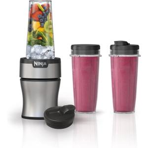 Ninja Fit Compact Personal Blender, Portable Blender for-Smoothies, Shakes, Food Prep, and Frozen Blending, 700-Watt Base, (2) 16-oz. Cups and Spout Lids, Black QB3001SS(Push to blend + 3 cups)
