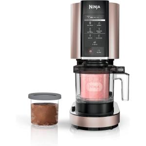 Ninja NC301 CREAMi Ice Cream Maker, for Gelato, Mix-ins, Milkshakes, Sorbet, Smoothie Bowls & More, 7 One-Touch Programs, with (2) Pint Containers & Lids, Compact Size, Perfect for Kids, Blue(Rose Gold)