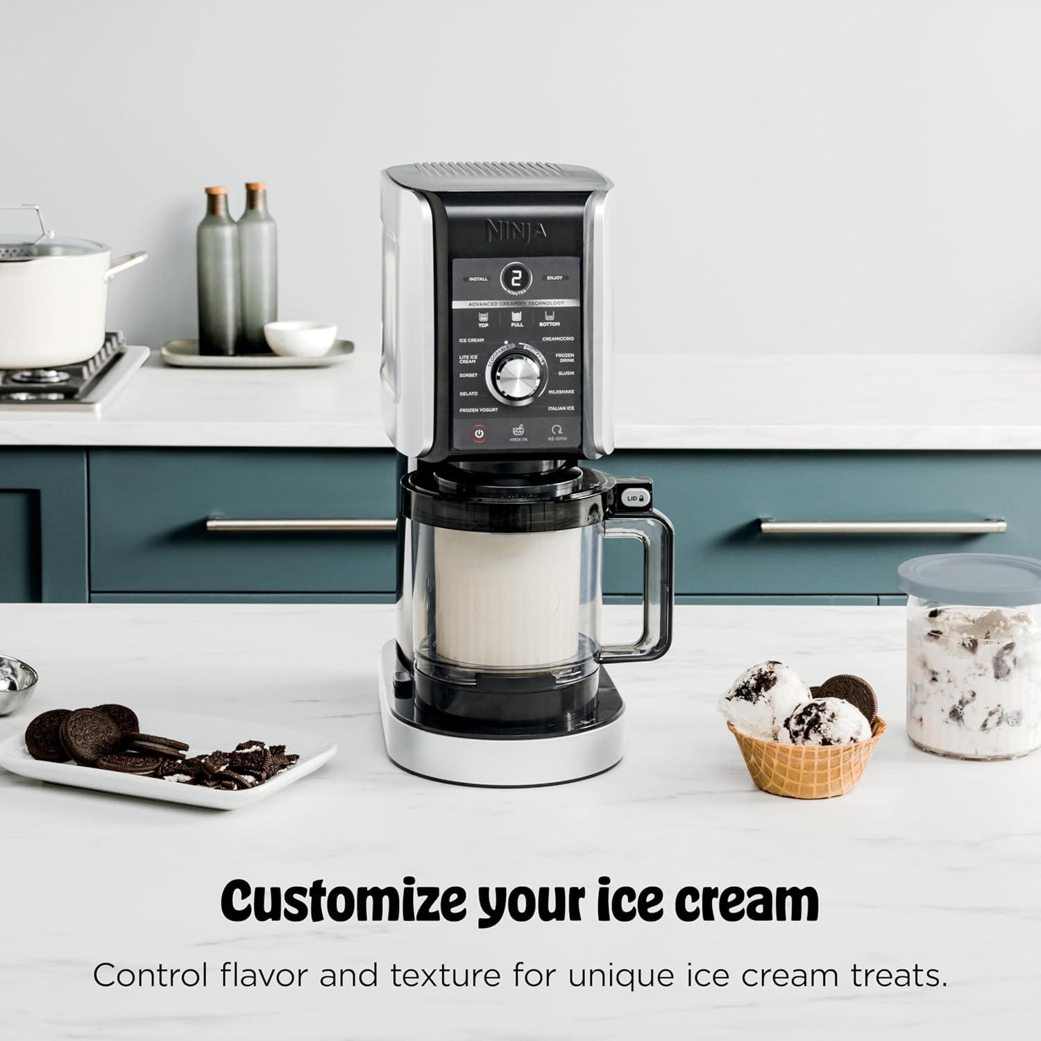 imageNinja CREAMi Deluxe Ice Cream Maker Treats and Frozen Desserts Sorbet Milkshakes Yogurt and More 11in1 Programs XL Capacity Includes Two 24oz FamilySize Tubs Silver NC501CREAMi Deluxe