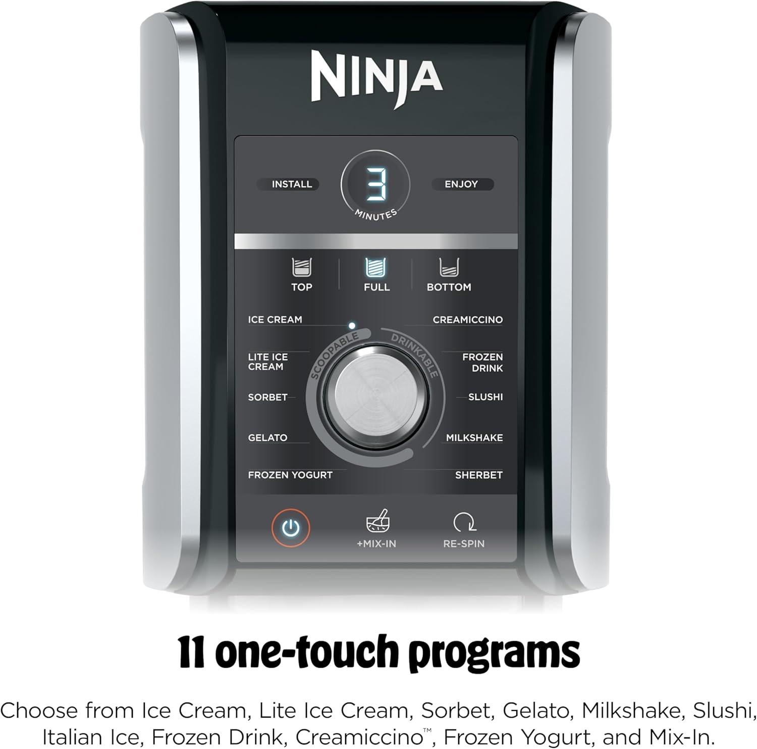 imageNinja CREAMi Deluxe Ice Cream Maker Treats and Frozen Desserts Sorbet Milkshakes Yogurt and More 11in1 Programs XL Capacity Includes Two 24oz FamilySize Tubs Silver NC501CREAMi Deluxe