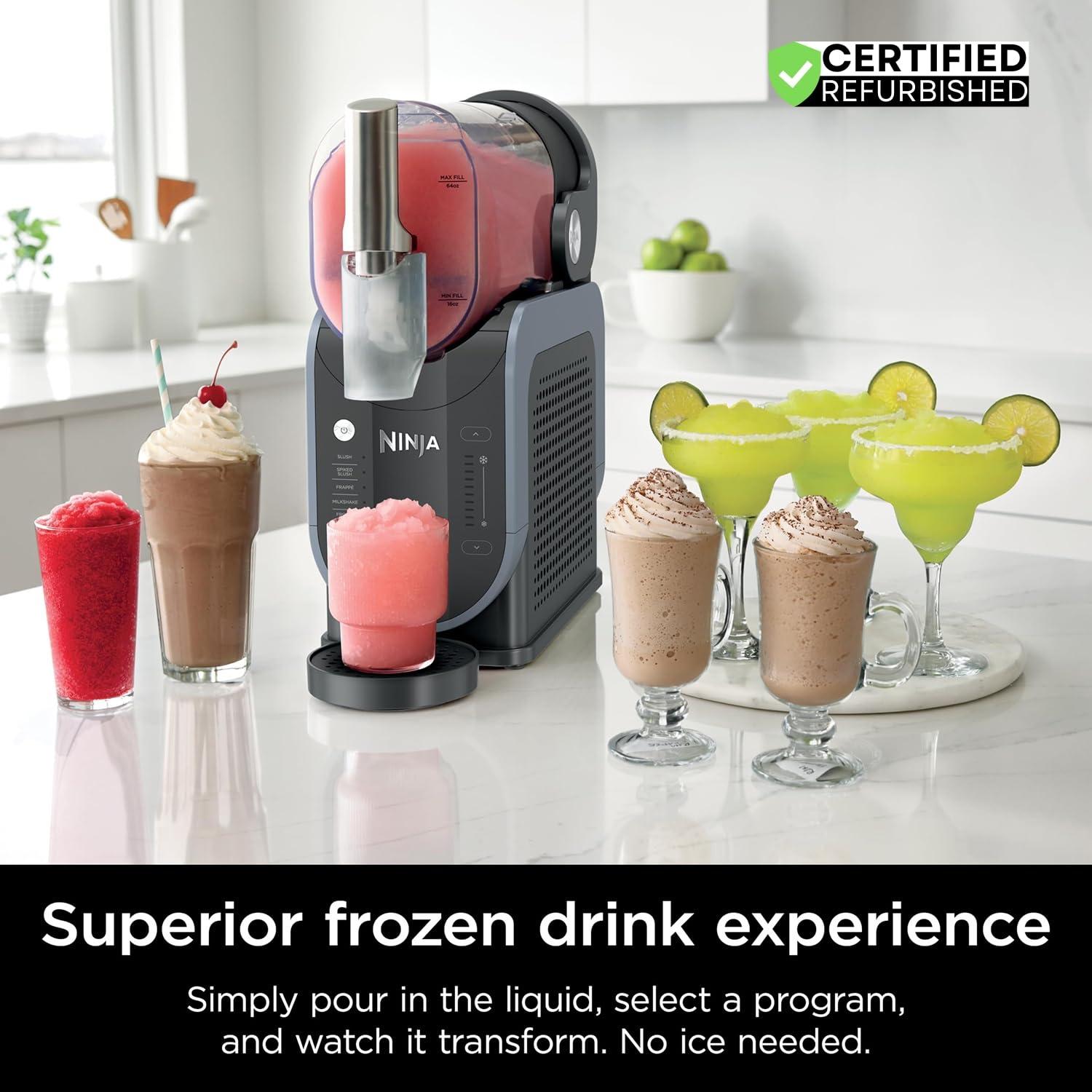imageNinja FS301 SLUSHi 88 oz Frozen Drink amp Slushie Machine Renewed Bundle with Deco Essentials Collapsable Water Bottle BPA Free 24oz GrayStainless and 1 YR CPS Enhanced Protection Pack88 oz 5 Presets Deco Gear Bottle