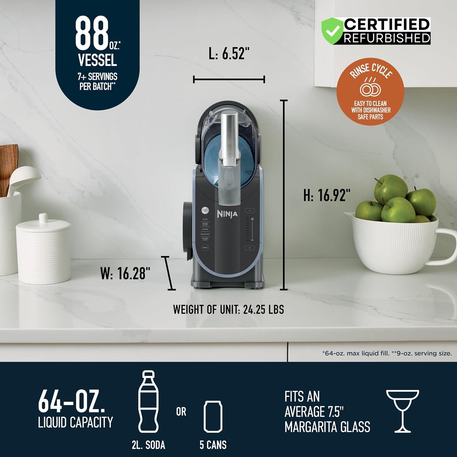 imageNinja FS301 SLUSHi 88 oz Frozen Drink amp Slushie Machine Renewed Bundle with Deco Essentials Collapsable Water Bottle BPA Free 24oz GrayStainless and 1 YR CPS Enhanced Protection Pack88 oz 5 Presets Deco Gear Bottle