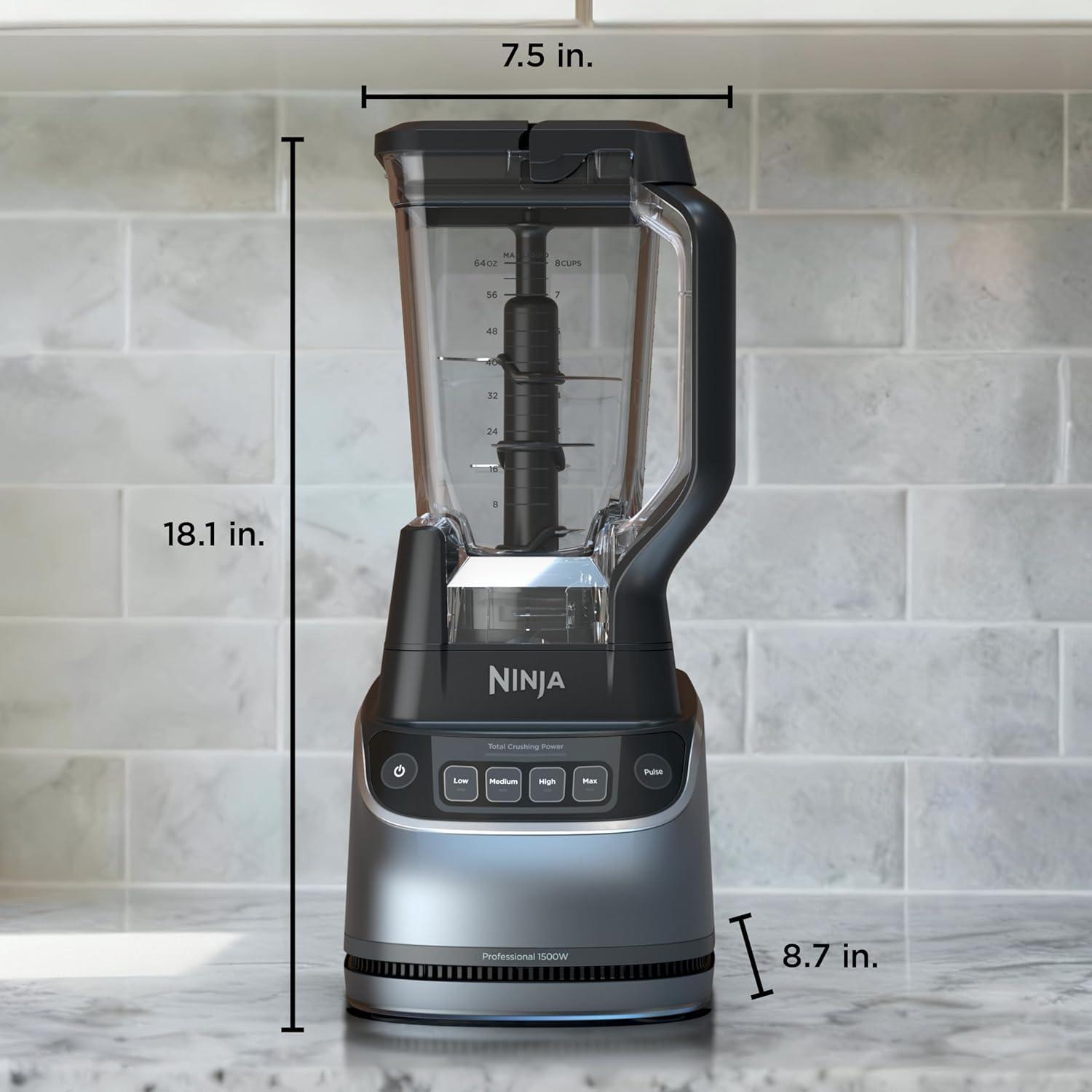 imageNinja Kitchen System AllinOne Food Processor amp Blender With 8Cup Bowl amp 1 24 oz ToGo Cup For Smoothies Cookie Dough Salsas Cole Slaw amp More 1800 Watt Black TB401Blender Bowl 1 18oz Cup