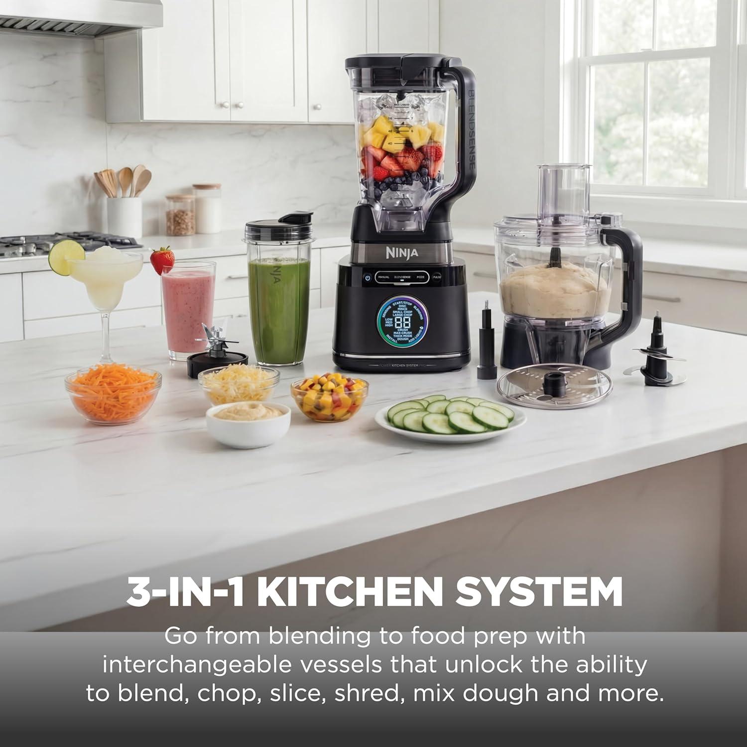 imageNinja Kitchen System AllinOne Food Processor amp Blender With 8Cup Bowl amp 1 24 oz ToGo Cup For Smoothies Cookie Dough Salsas Cole Slaw amp More 1800 Watt Black TB401Blender Bowl 1 24oz Cup