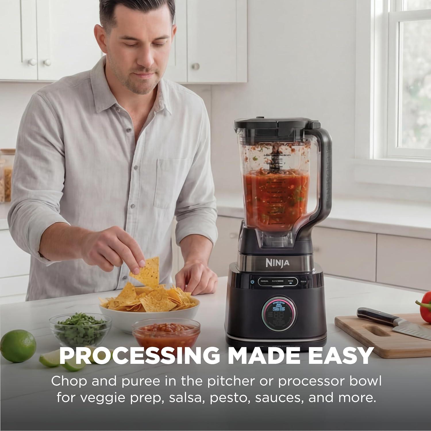 imageNinja Kitchen System AllinOne Food Processor amp Blender With 8Cup Bowl amp 1 24 oz ToGo Cup For Smoothies Cookie Dough Salsas Cole Slaw amp More 1800 Watt Black TB401Blender Bowl 1 24oz Cup