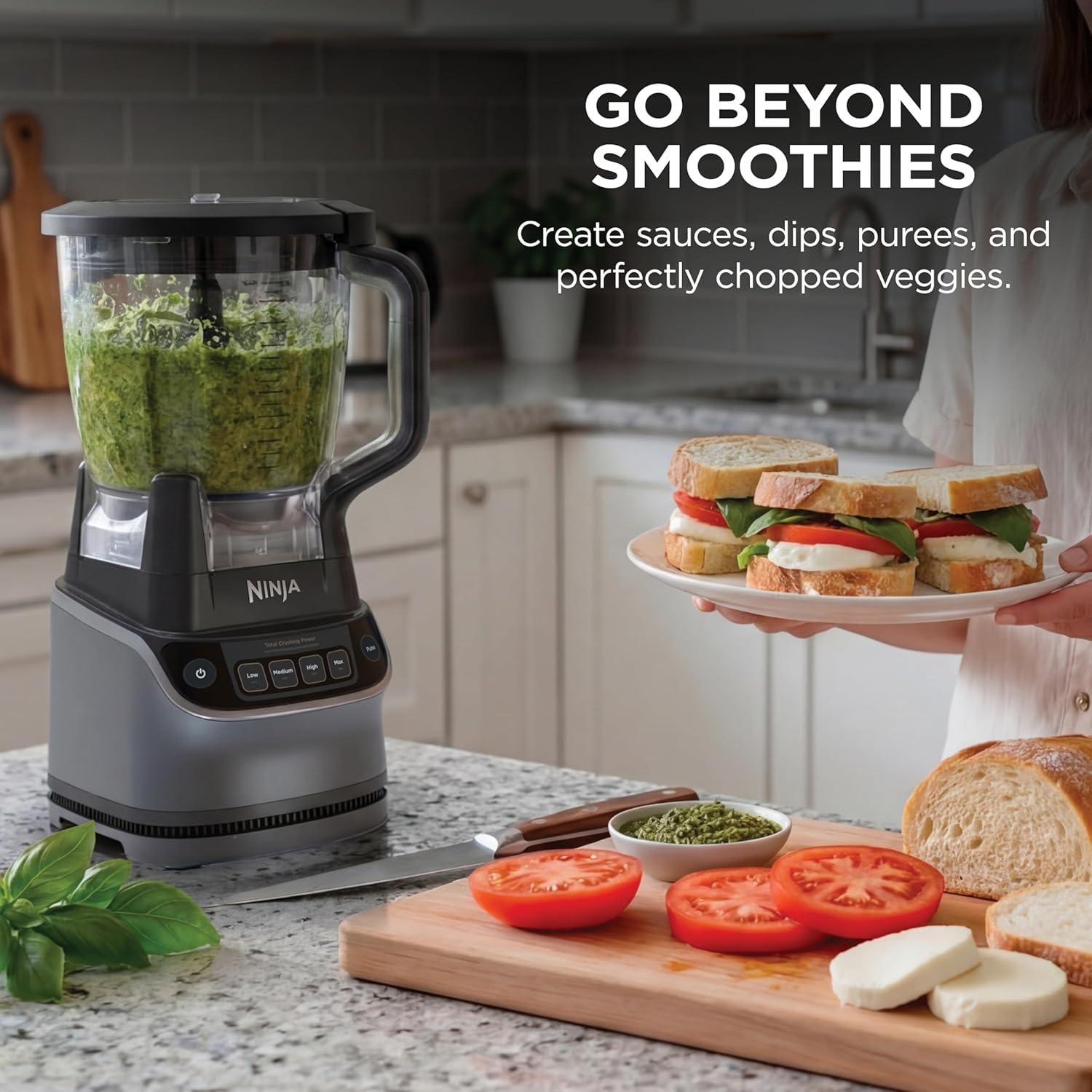 imageNinja Kitchen System AllinOne Food Processor amp Blender With 8Cup Bowl amp 1 24 oz ToGo Cup For Smoothies Cookie Dough Salsas Cole Slaw amp More 1800 Watt Black TB401Blender Bowl 1 18oz Cup