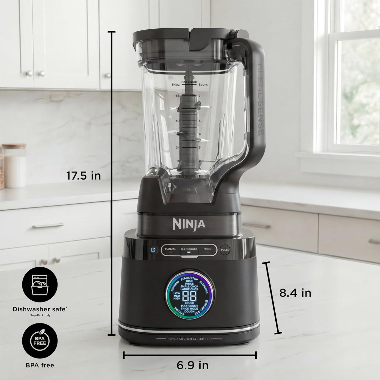 imageNinja Kitchen System AllinOne Food Processor amp Blender With 8Cup Bowl amp 1 24 oz ToGo Cup For Smoothies Cookie Dough Salsas Cole Slaw amp More 1800 Watt Black TB401Blender Bowl 1 24oz Cup