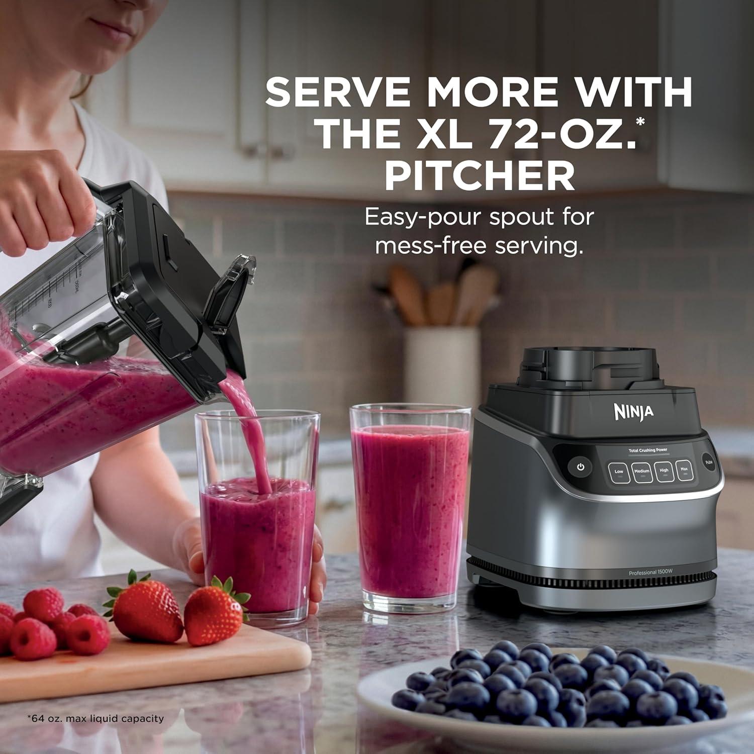 imageNinja Kitchen System AllinOne Food Processor amp Blender With 8Cup Bowl amp 1 24 oz ToGo Cup For Smoothies Cookie Dough Salsas Cole Slaw amp More 1800 Watt Black TB401Blender Bowl 1 18oz Cup