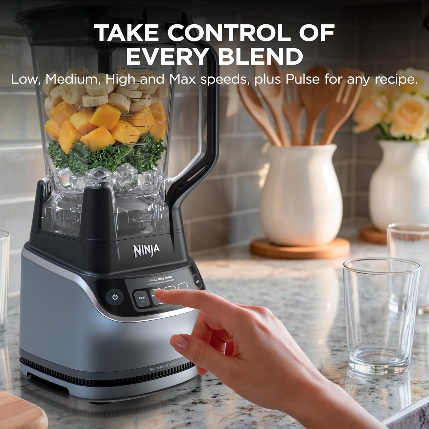 imageNinja Kitchen System AllinOne Food Processor amp Blender With 8Cup Bowl amp 1 24 oz ToGo Cup For Smoothies Cookie Dough Salsas Cole Slaw amp More 1800 Watt Black TB401Blender Bowl 1 18oz Cup
