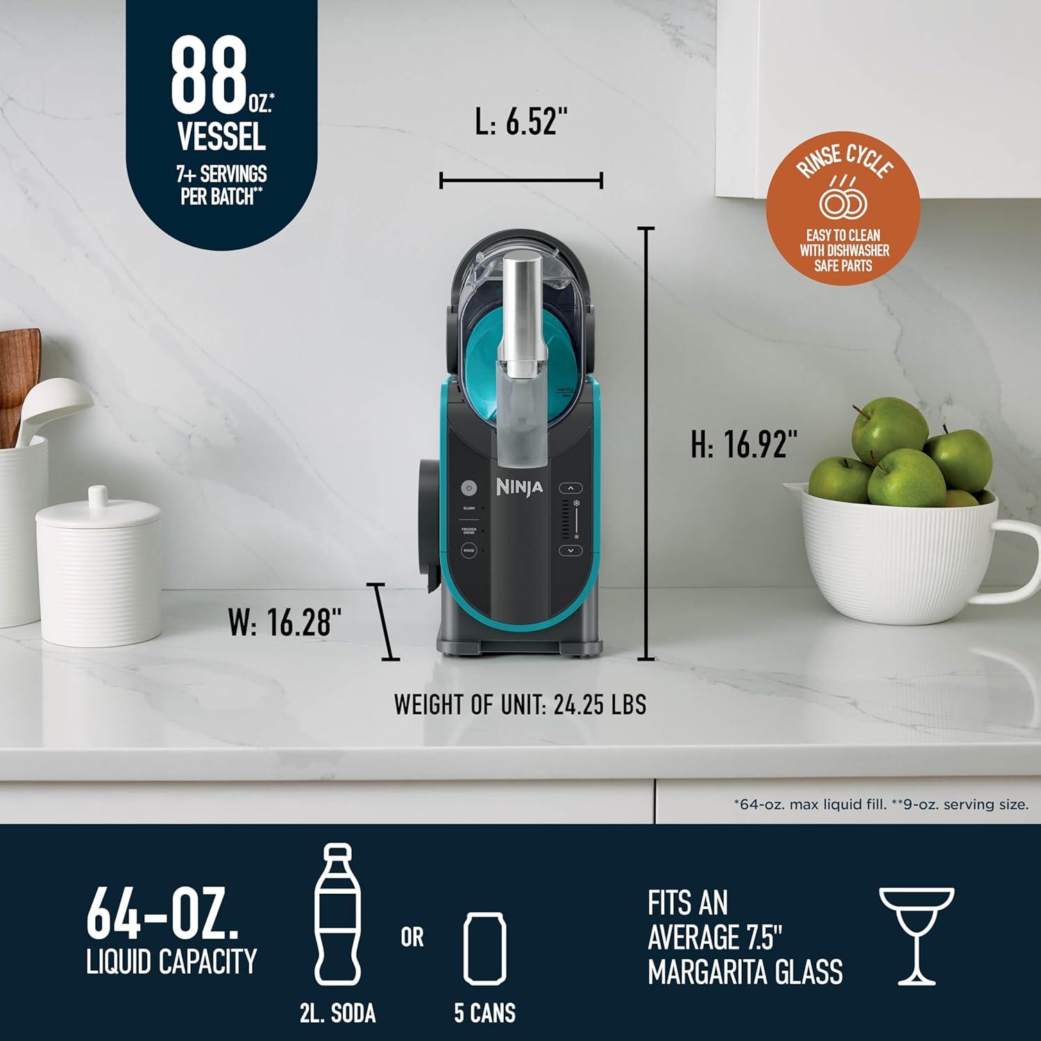 imageNinja SLUSHi Professional Frozen Drink Maker with RapidChill Technology 88 oz Frozen Drink amp Slushie Machine 2 Preset Programs Frozen Margaritas and More Premium Accents Teal FS299