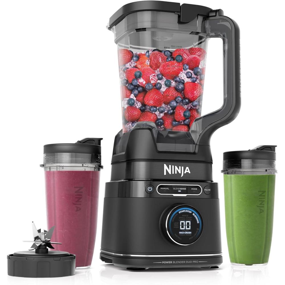 imageNinja Kitchen System AllinOne Food Processor amp Blender With 8Cup Bowl amp 1 24 oz ToGo Cup For Smoothies Cookie Dough Salsas Cole Slaw amp More 1800 Watt Black TB401Blender 2 24oz Cups