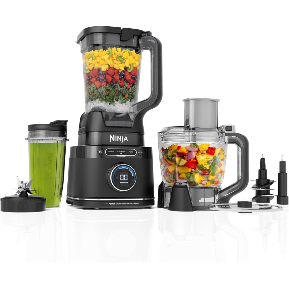 imageNinja Kitchen System AllinOne Food Processor amp Blender With 8Cup Bowl amp 1 24 oz ToGo Cup For Smoothies Cookie Dough Salsas Cole Slaw amp More 1800 Watt Black TB401Blender Bowl 1 24oz Cup