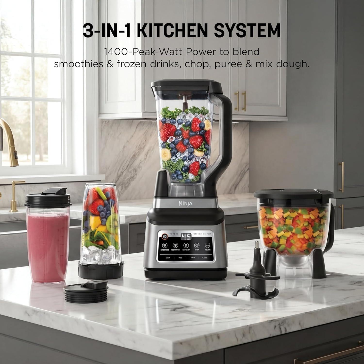 imageNinja BN751 Professional Plus DUO Blender 1400 Peak Watts 3 AutoIQ Programs for Smoothies Frozen Drinks amp Nutrient Extractions 72oz Total Crushing Pitcher amp 2 24 oz ToGo Cups Black64 oz Blender Kitchen System