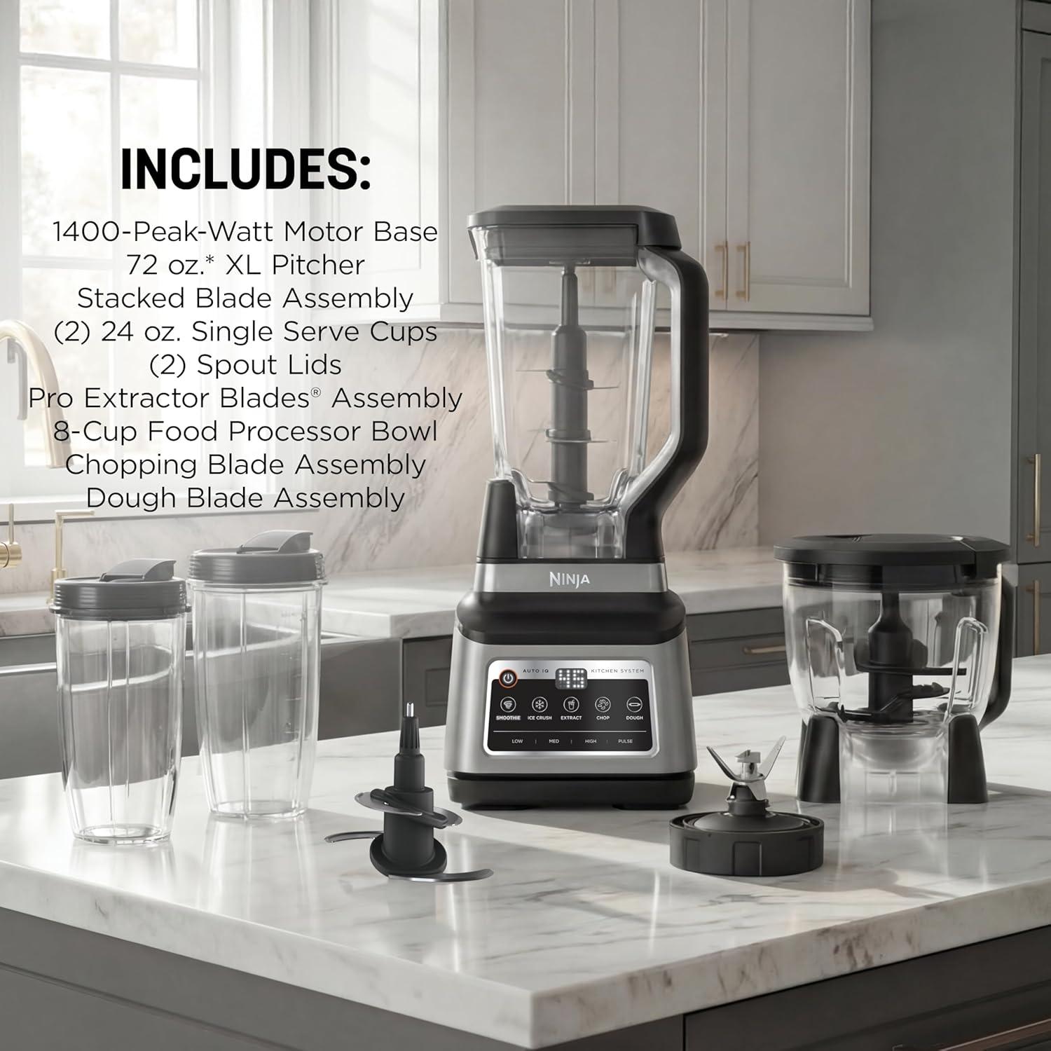 imageNinja BN751 Professional Plus DUO Blender 1400 Peak Watts 3 AutoIQ Programs for Smoothies Frozen Drinks amp Nutrient Extractions 72oz Total Crushing Pitcher amp 2 24 oz ToGo Cups Black64 oz Blender Kitchen System