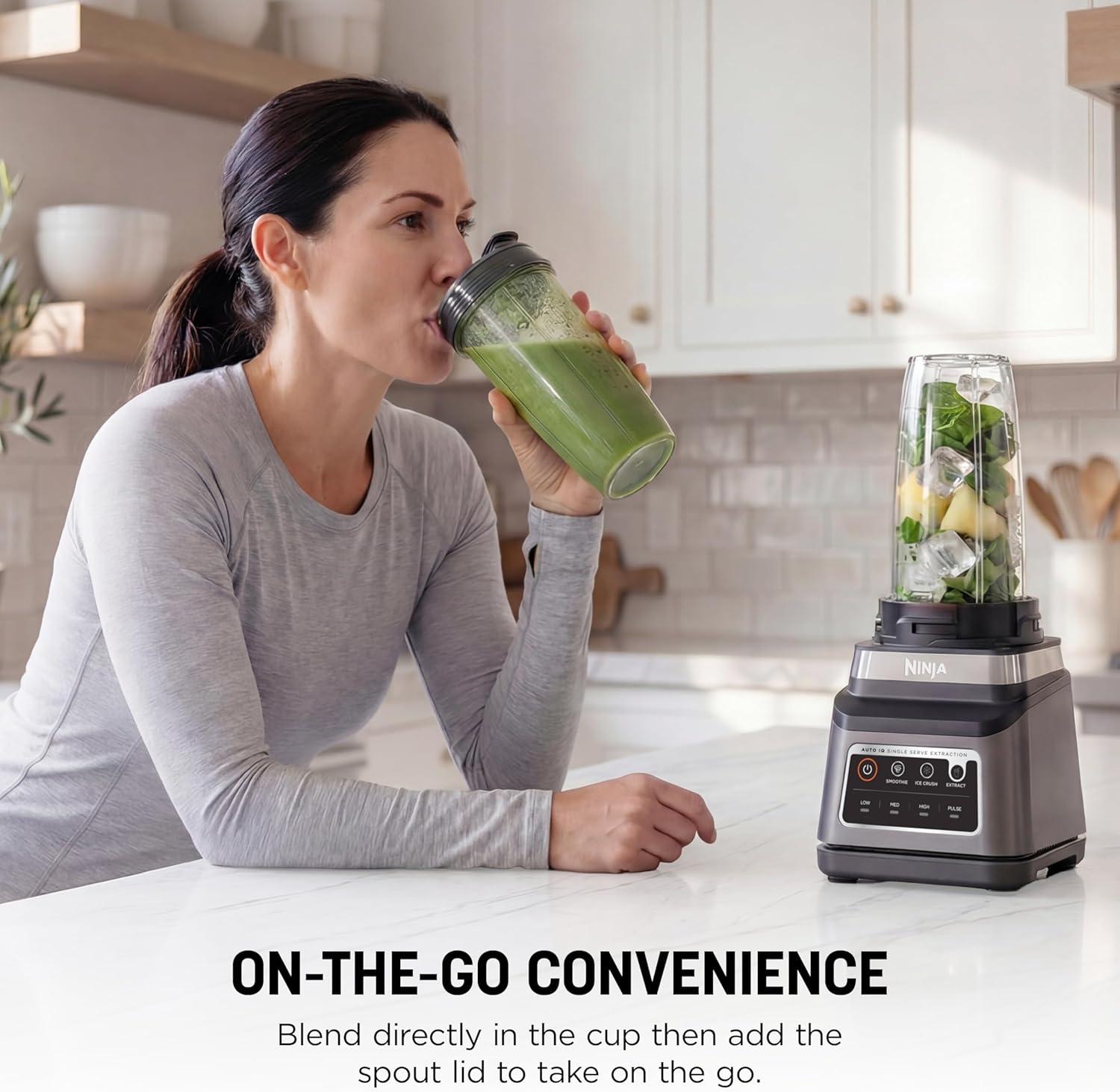 imageNinja BN751 Professional Plus DUO Blender 1400 Peak Watts 3 AutoIQ Programs for Smoothies Frozen Drinks amp Nutrient Extractions 72oz Total Crushing Pitcher amp 2 24 oz ToGo Cups Black72 oz Blender 24 oz Cups