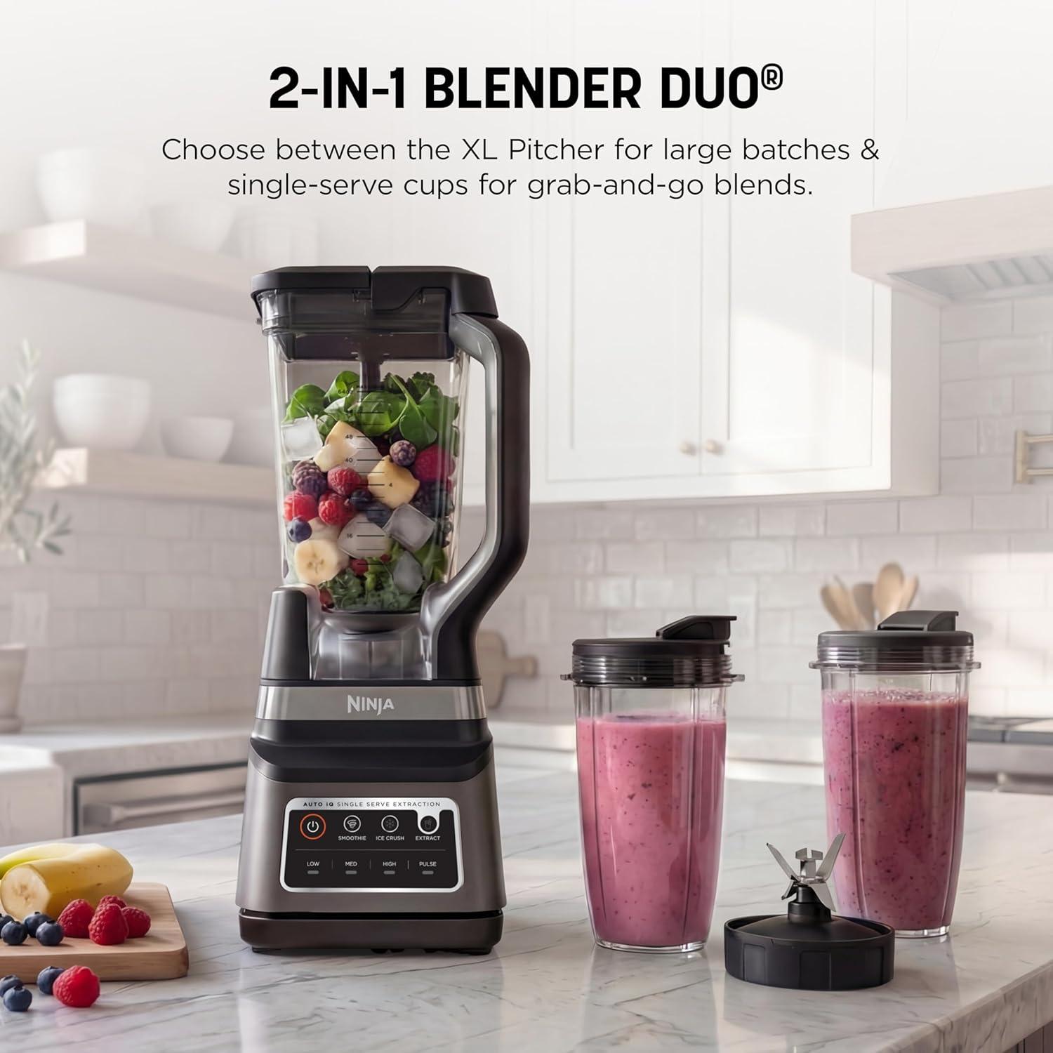 imageNinja BN751 Professional Plus DUO Blender 1400 Peak Watts 3 AutoIQ Programs for Smoothies Frozen Drinks amp Nutrient Extractions 72oz Total Crushing Pitcher amp 2 24 oz ToGo Cups Black72 oz Blender 24 oz Cups