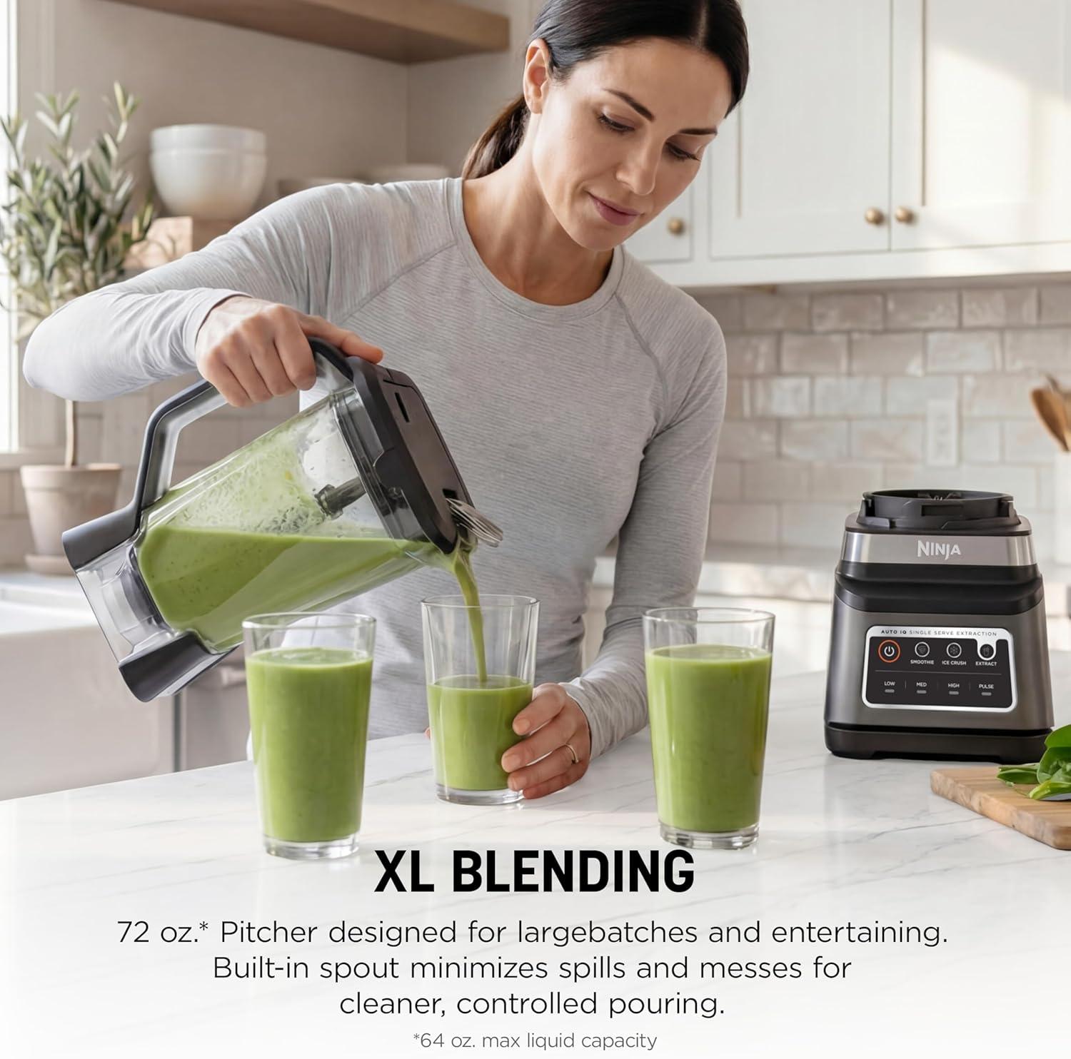 imageNinja BN751 Professional Plus DUO Blender 1400 Peak Watts 3 AutoIQ Programs for Smoothies Frozen Drinks amp Nutrient Extractions 72oz Total Crushing Pitcher amp 2 24 oz ToGo Cups Black72 oz Blender 24 oz Cups
