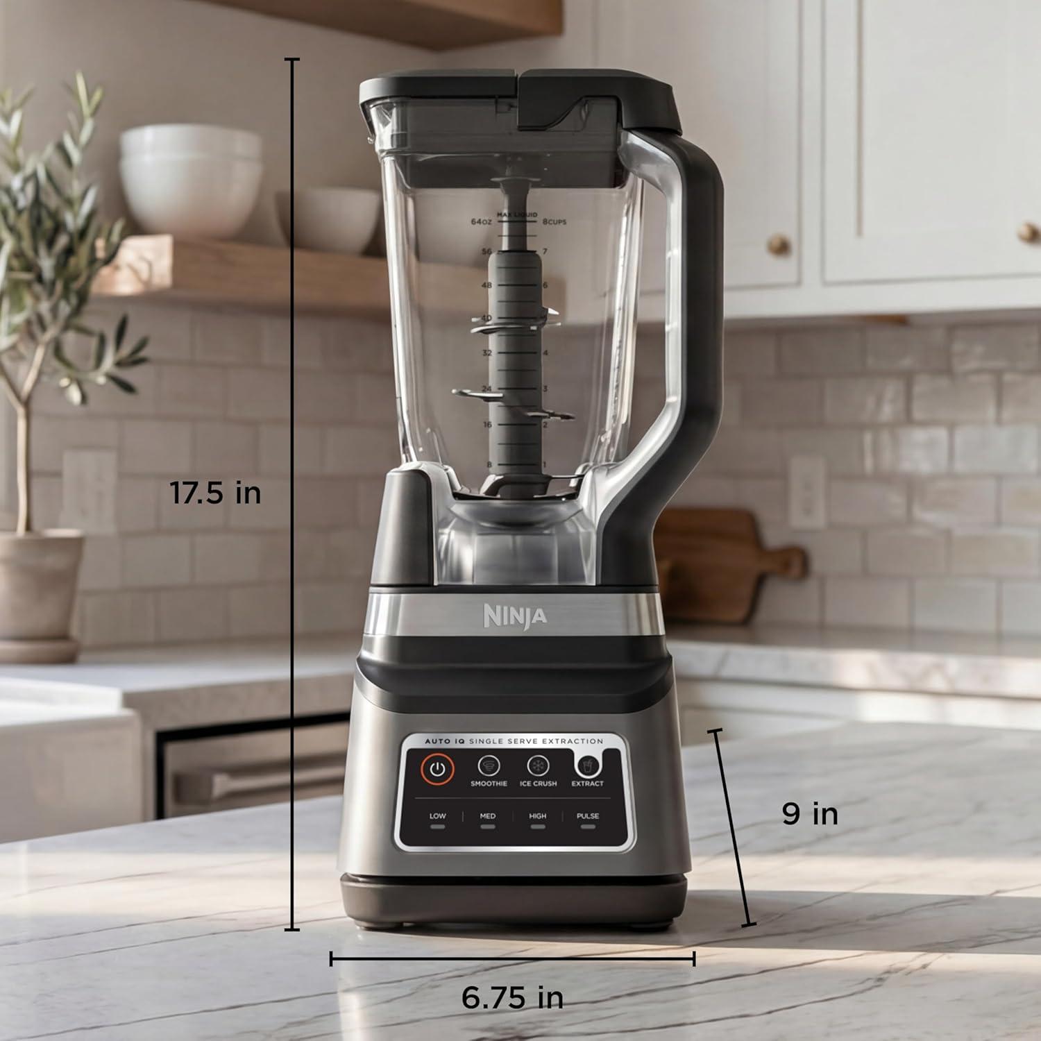 imageNinja BN751 Professional Plus DUO Blender 1400 Peak Watts 3 AutoIQ Programs for Smoothies Frozen Drinks amp Nutrient Extractions 72oz Total Crushing Pitcher amp 2 24 oz ToGo Cups Black72 oz Blender 24 oz Cups