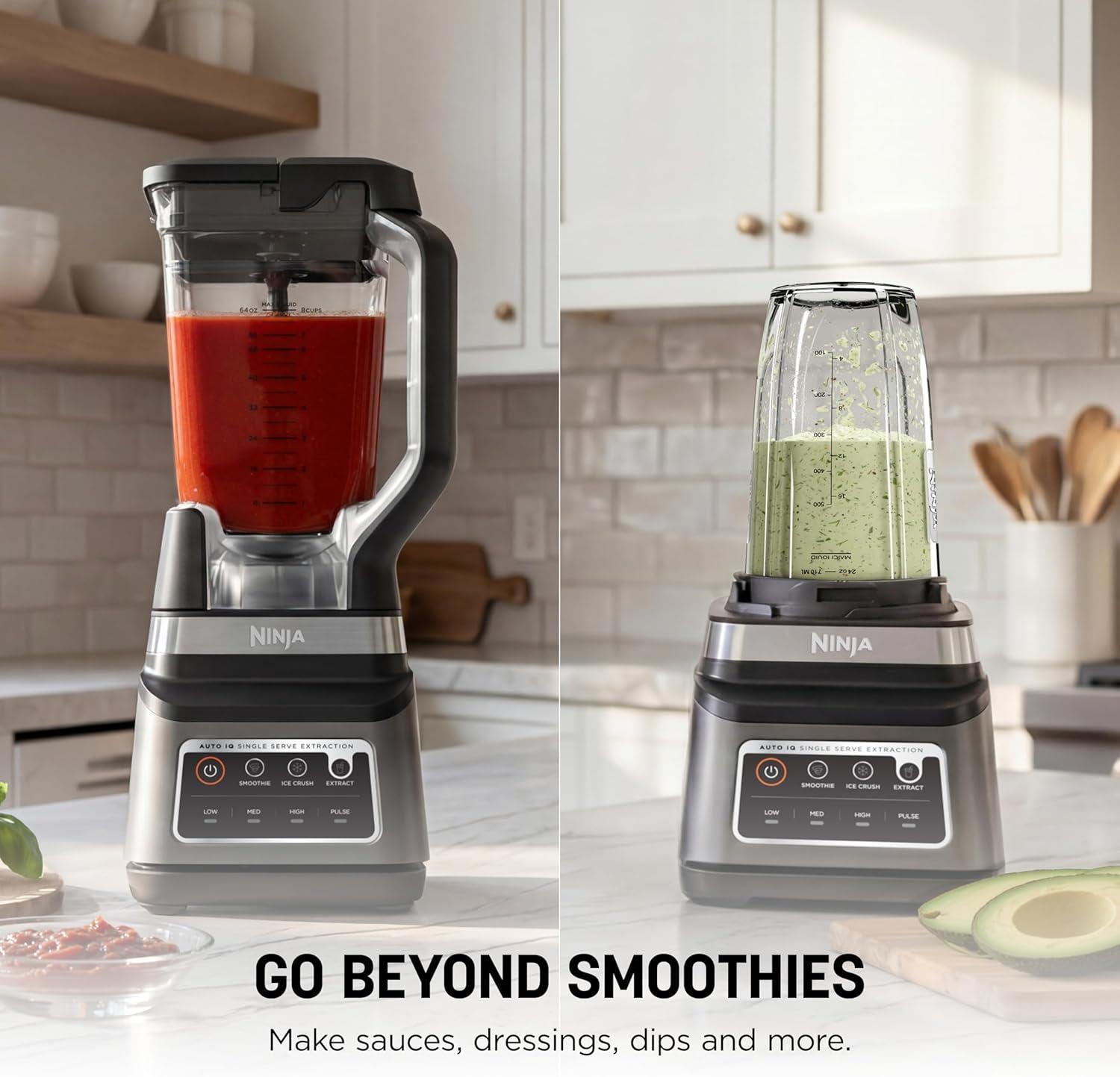 imageNinja BN751 Professional Plus DUO Blender 1400 Peak Watts 3 AutoIQ Programs for Smoothies Frozen Drinks amp Nutrient Extractions 72oz Total Crushing Pitcher amp 2 24 oz ToGo Cups Black72 oz Blender 24 oz Cups