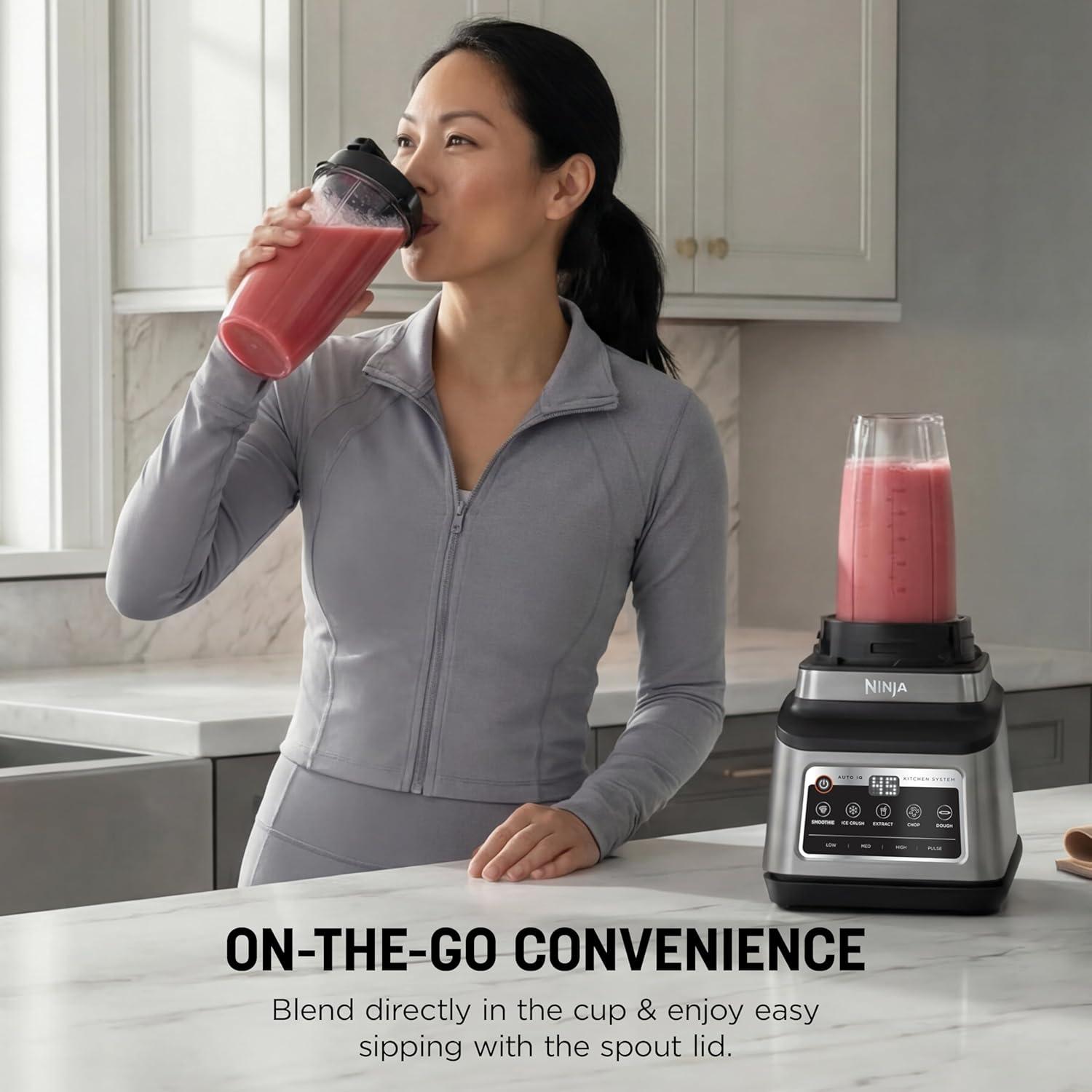 imageNinja BN751 Professional Plus DUO Blender 1400 Peak Watts 3 AutoIQ Programs for Smoothies Frozen Drinks amp Nutrient Extractions 72oz Total Crushing Pitcher amp 2 24 oz ToGo Cups Black64 oz Blender Kitchen System