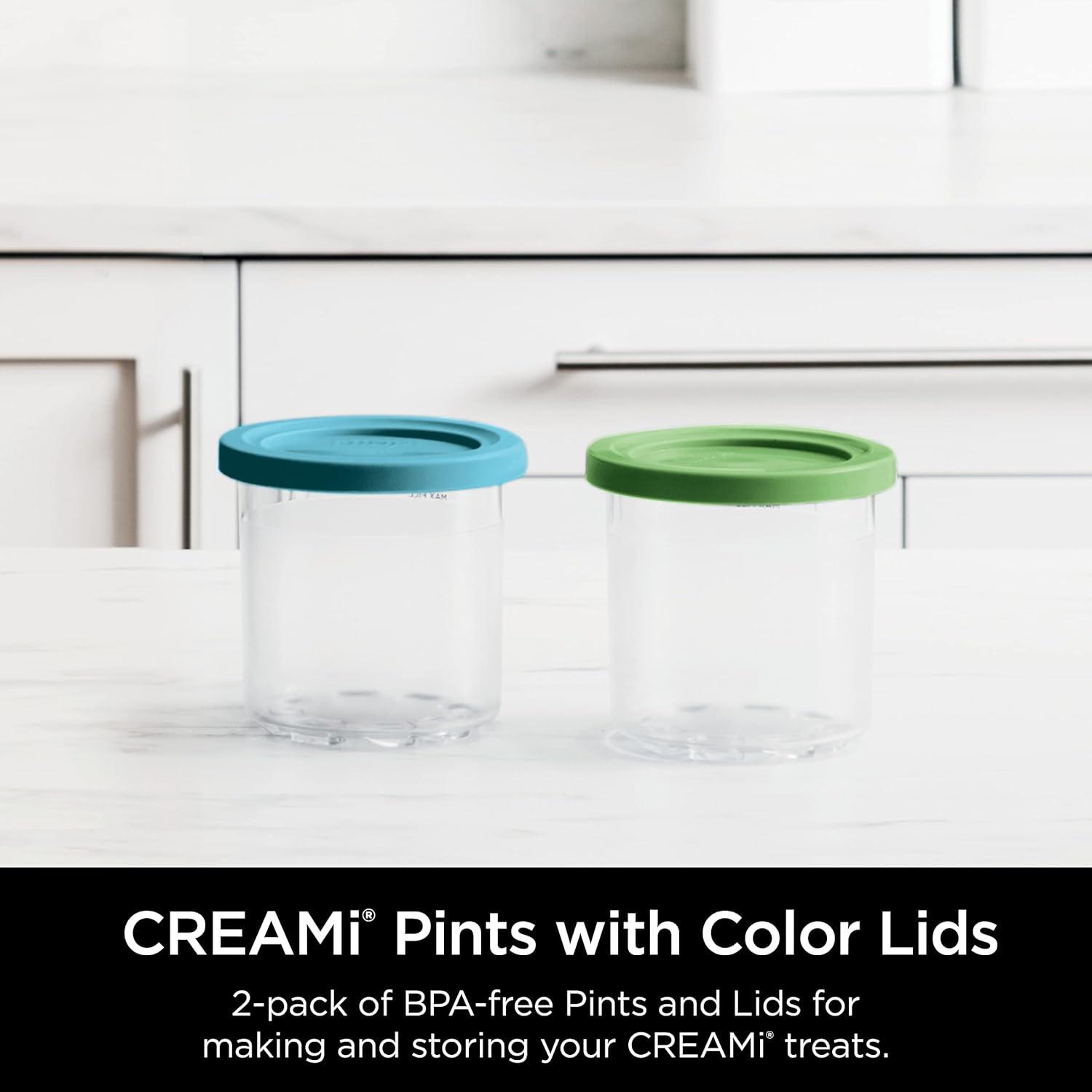 imageNinja CREAMi Original Pints 2 Pack Compatible with NC299AMZ amp NC300s Series CREAMi Ice Cream Makers BPAFree amp Dishwasher Safe Color Lids 1 Pint Each ClearLimeAqua XSKPLID2CD2 Pack