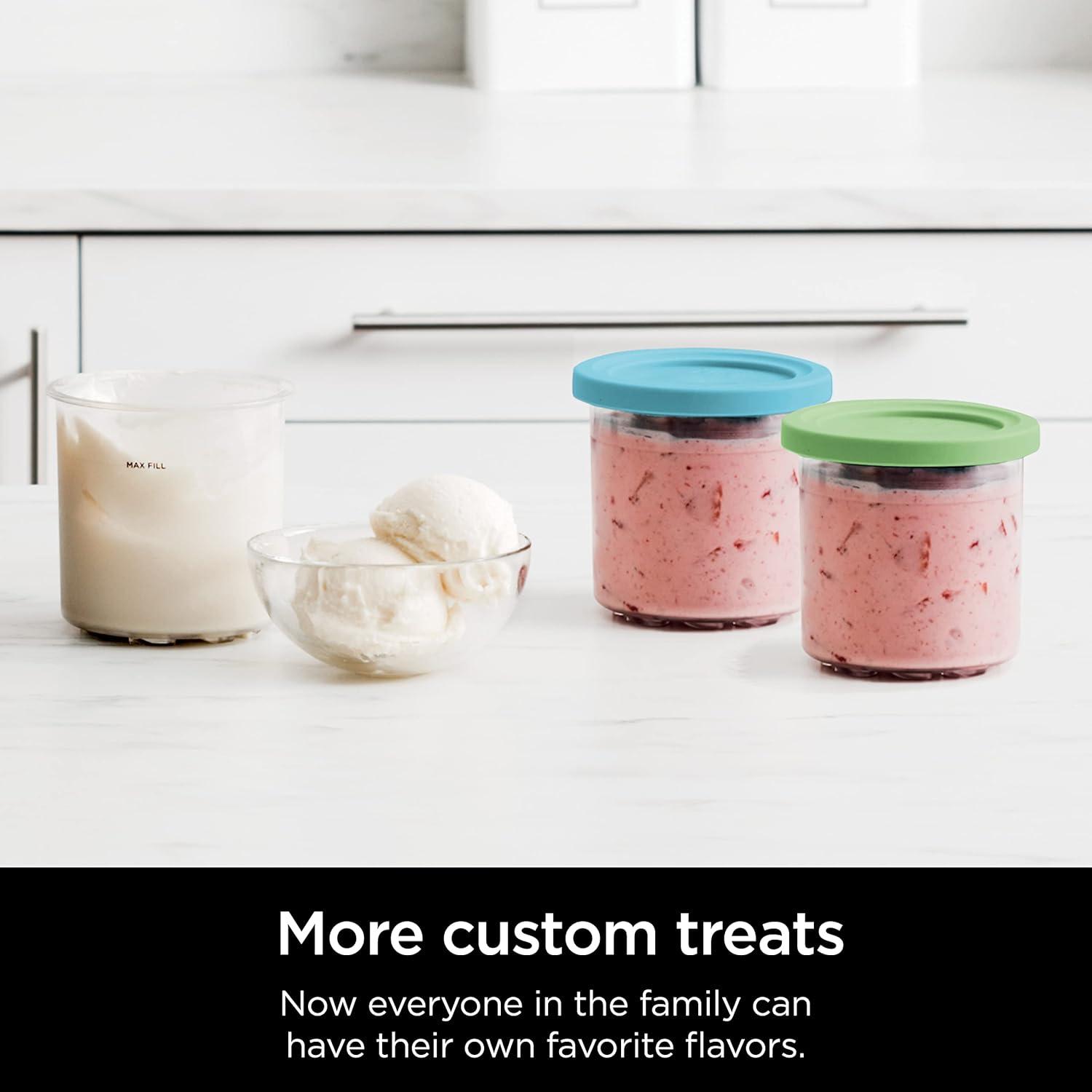 imageNinja CREAMi Original Pints 2 Pack Compatible with NC299AMZ amp NC300s Series CREAMi Ice Cream Makers BPAFree amp Dishwasher Safe Color Lids 1 Pint Each ClearLimeAqua XSKPLID2CD2 Pack