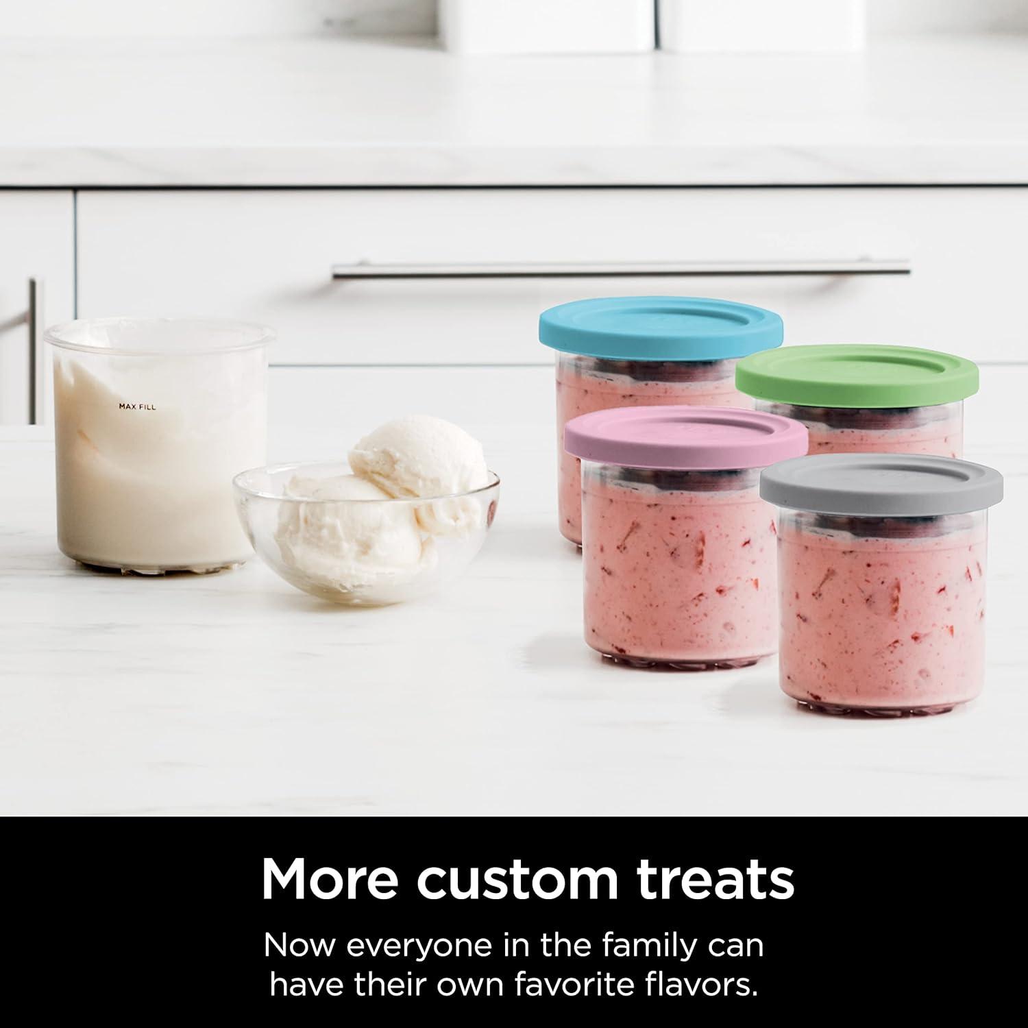 imageNinja CREAMi Original Pints 2 Pack Compatible with NC299AMZ amp NC300s Series CREAMi Ice Cream Makers BPAFree amp Dishwasher Safe Color Lids 1 Pint Each ClearLimeAqua XSKPLID2CD4 Pack