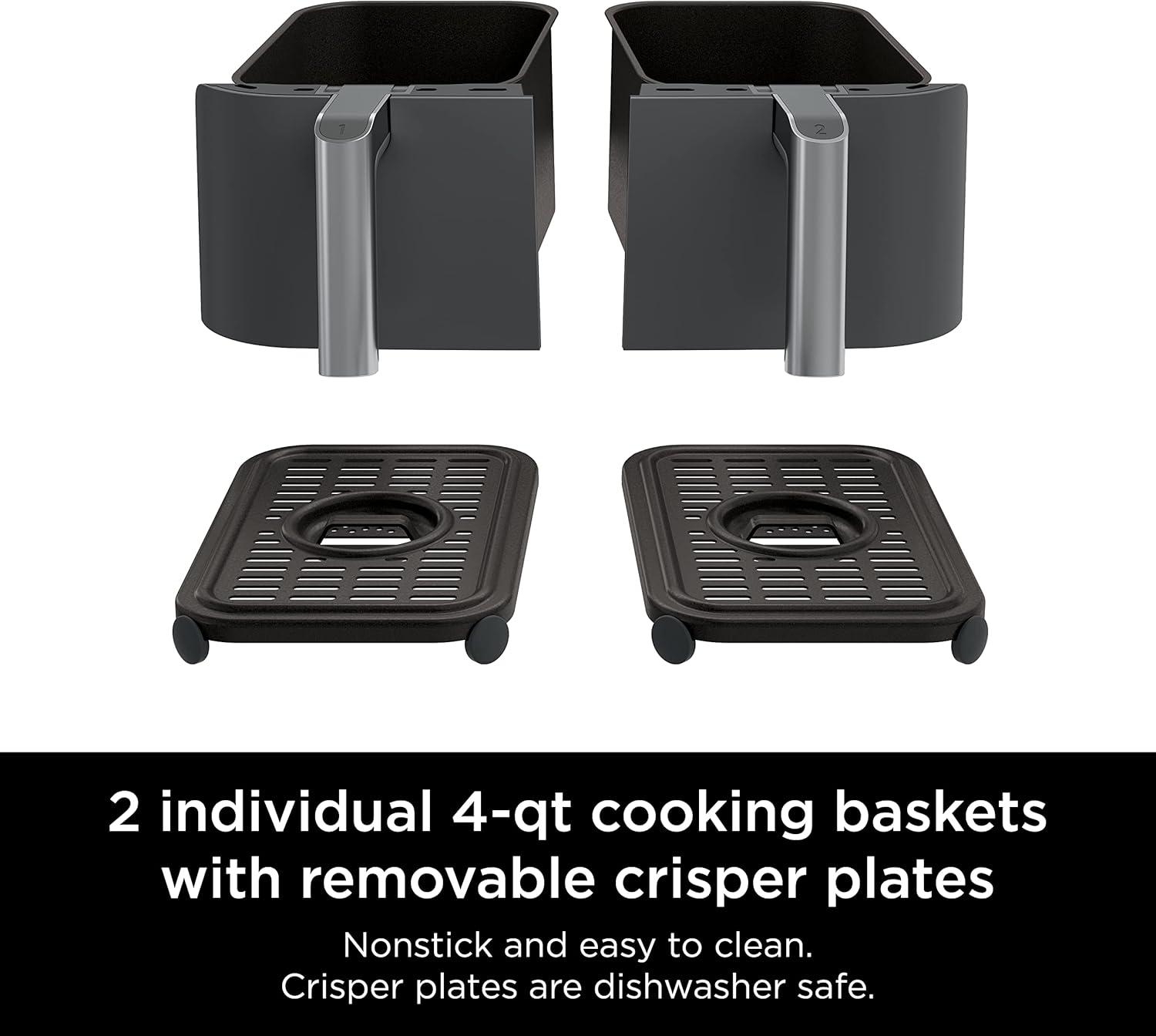 imageNinja DZ201 Foodi 8 Quart 6in1 DualZone 2Basket Air Fryer with 2 Independent Frying Baskets Match Cook amp Smart Finish to Roast Broil Dehydrate amp More for Quick Easy Meals Grey8QT GREY