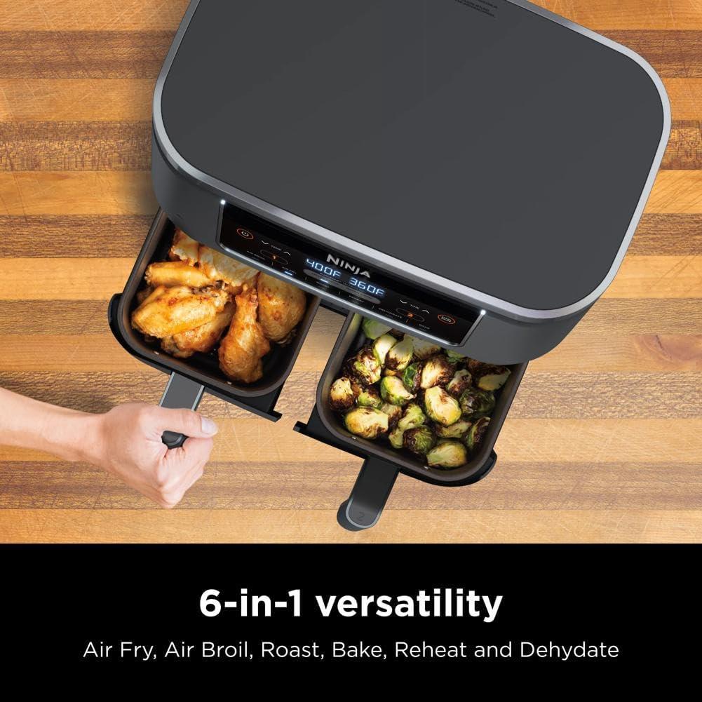 imageNinja DZ201 Foodi 8 Quart 6in1 DualZone 2Basket Air Fryer with 2 Independent Frying Baskets Match Cook amp Smart Finish to Roast Broil Dehydrate amp More for Quick Easy Meals Grey8QT GREY