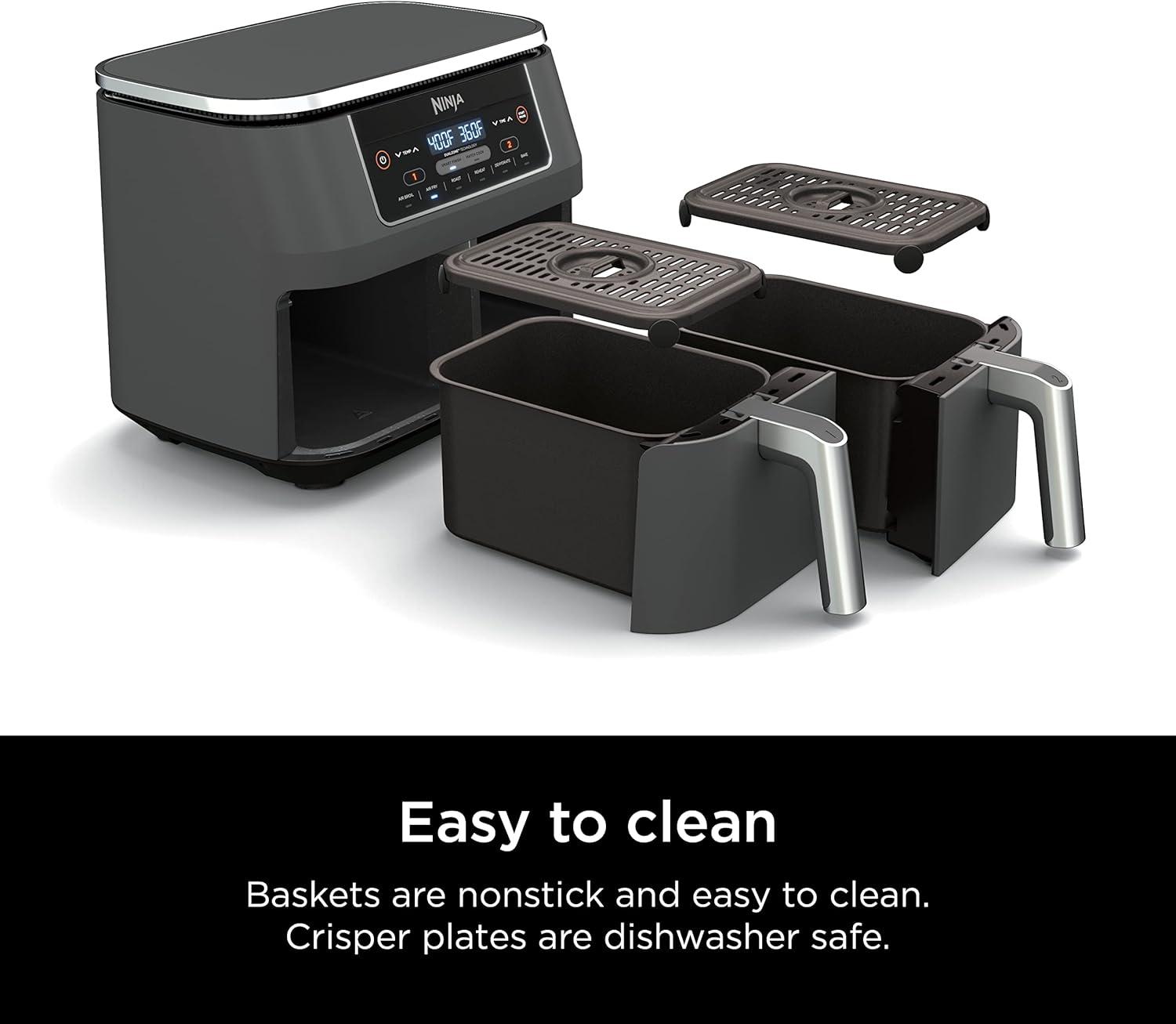 imageNinja DZ201 Foodi 8 Quart 6in1 DualZone 2Basket Air Fryer with 2 Independent Frying Baskets Match Cook amp Smart Finish to Roast Broil Dehydrate amp More for Quick Easy Meals Grey8QT GREY