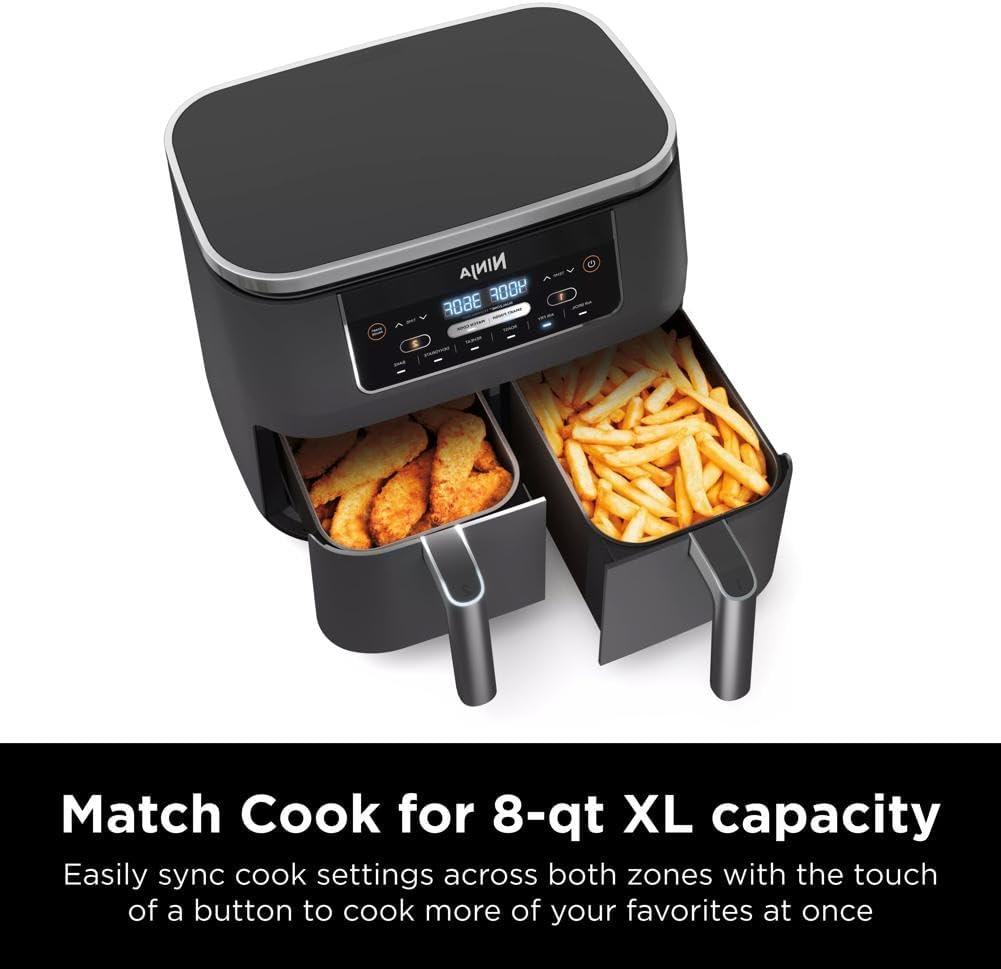 imageNinja DZ201 Foodi 8 Quart 6in1 DualZone 2Basket Air Fryer with 2 Independent Frying Baskets Match Cook amp Smart Finish to Roast Broil Dehydrate amp More for Quick Easy Meals Grey8QT GREY