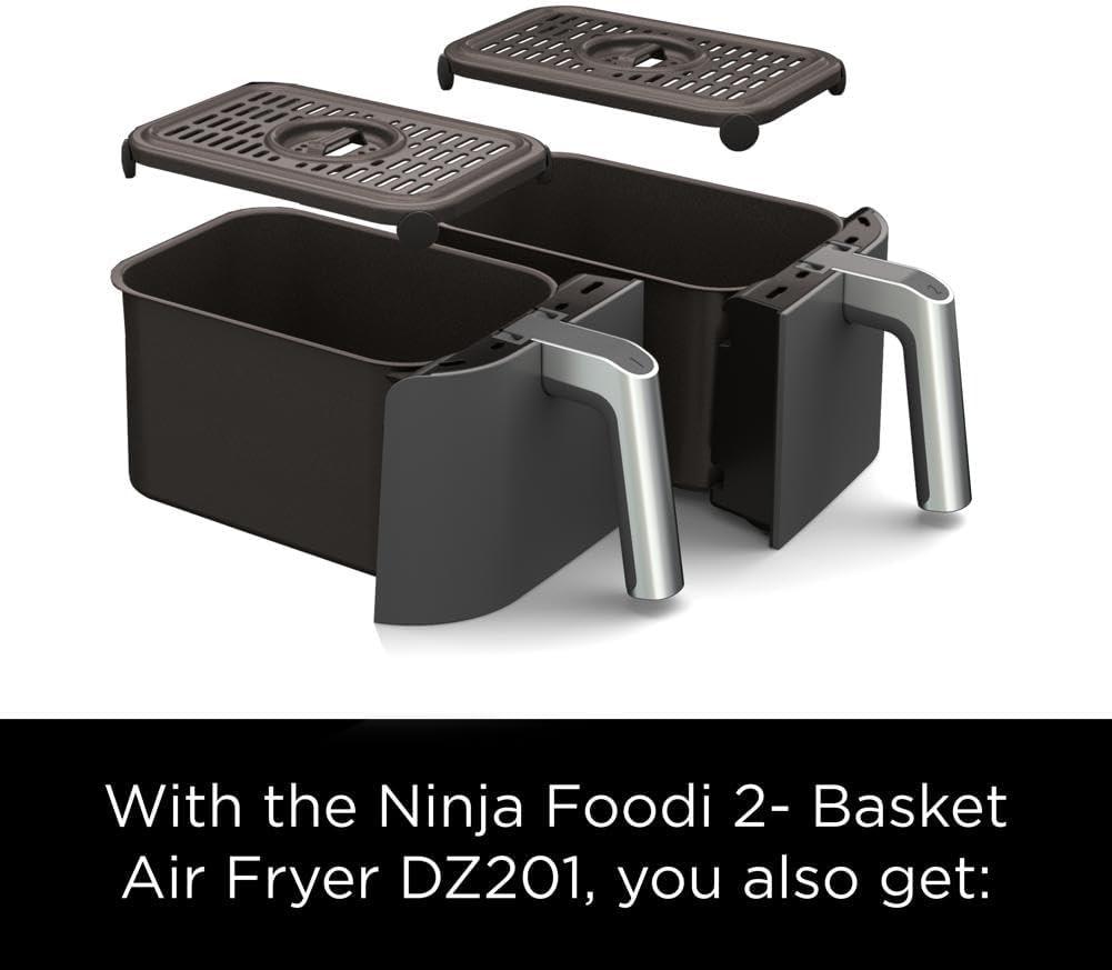 imageNinja DZ201 Foodi 8 Quart 6in1 DualZone 2Basket Air Fryer with 2 Independent Frying Baskets Match Cook amp Smart Finish to Roast Broil Dehydrate amp More for Quick Easy Meals Grey8QT GREY