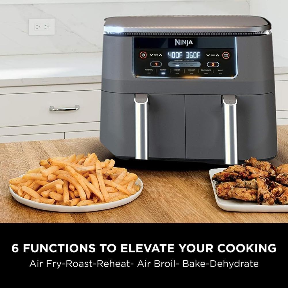 imageNinja DZ201 Foodi 8 Quart 6in1 DualZone 2Basket Air Fryer with 2 Independent Frying Baskets Match Cook amp Smart Finish to Roast Broil Dehydrate amp More for Quick Easy Meals Grey8QT GREY