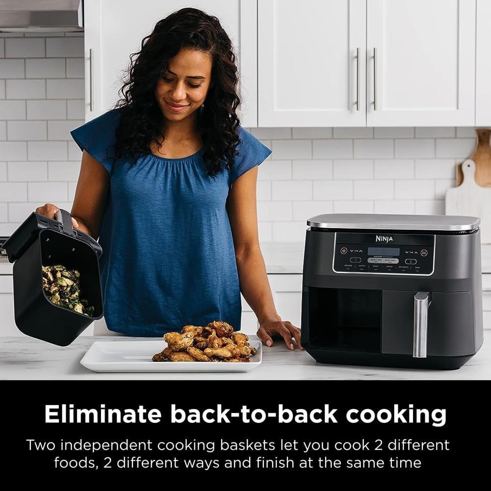 imageNinja DZ201 Foodi 8 Quart 6in1 DualZone 2Basket Air Fryer with 2 Independent Frying Baskets Match Cook amp Smart Finish to Roast Broil Dehydrate amp More for Quick Easy Meals Grey8QT GREY