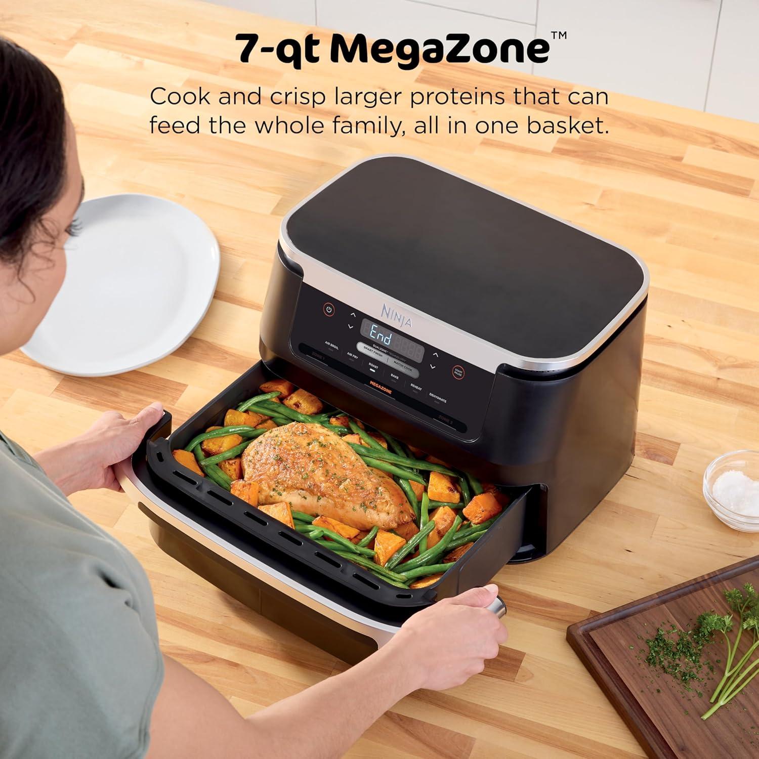imageNinja DZ201 Foodi 8 Quart 6in1 DualZone 2Basket Air Fryer with 2 Independent Frying Baskets Match Cook amp Smart Finish to Roast Broil Dehydrate amp More for Quick Easy Meals Grey7QT BLACK