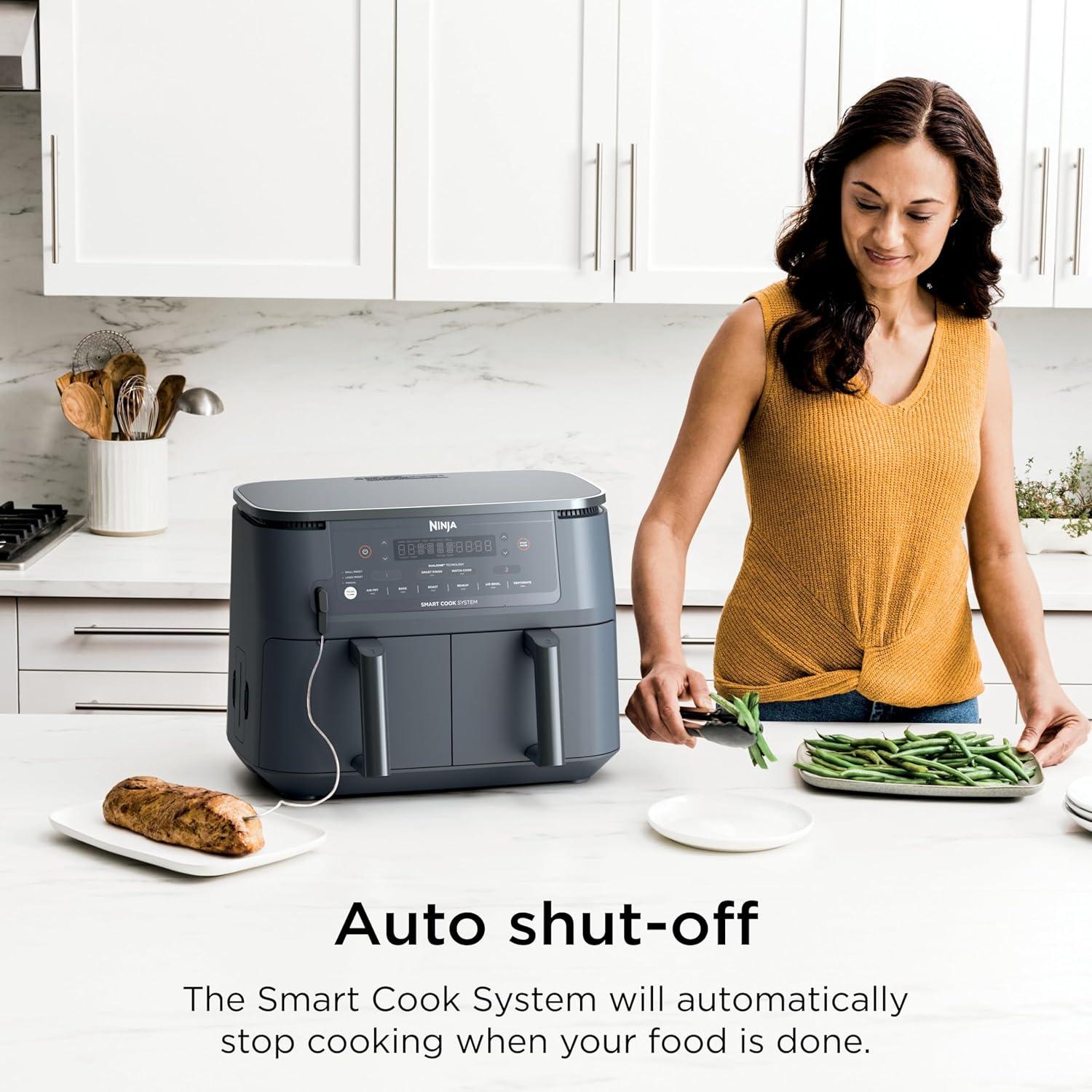 imageNinja DZ201 Foodi 8 Quart 6in1 DualZone 2Basket Air Fryer with 2 Independent Frying Baskets Match Cook amp Smart Finish to Roast Broil Dehydrate amp More for Quick Easy Meals Grey10QT wThermometer GREY
