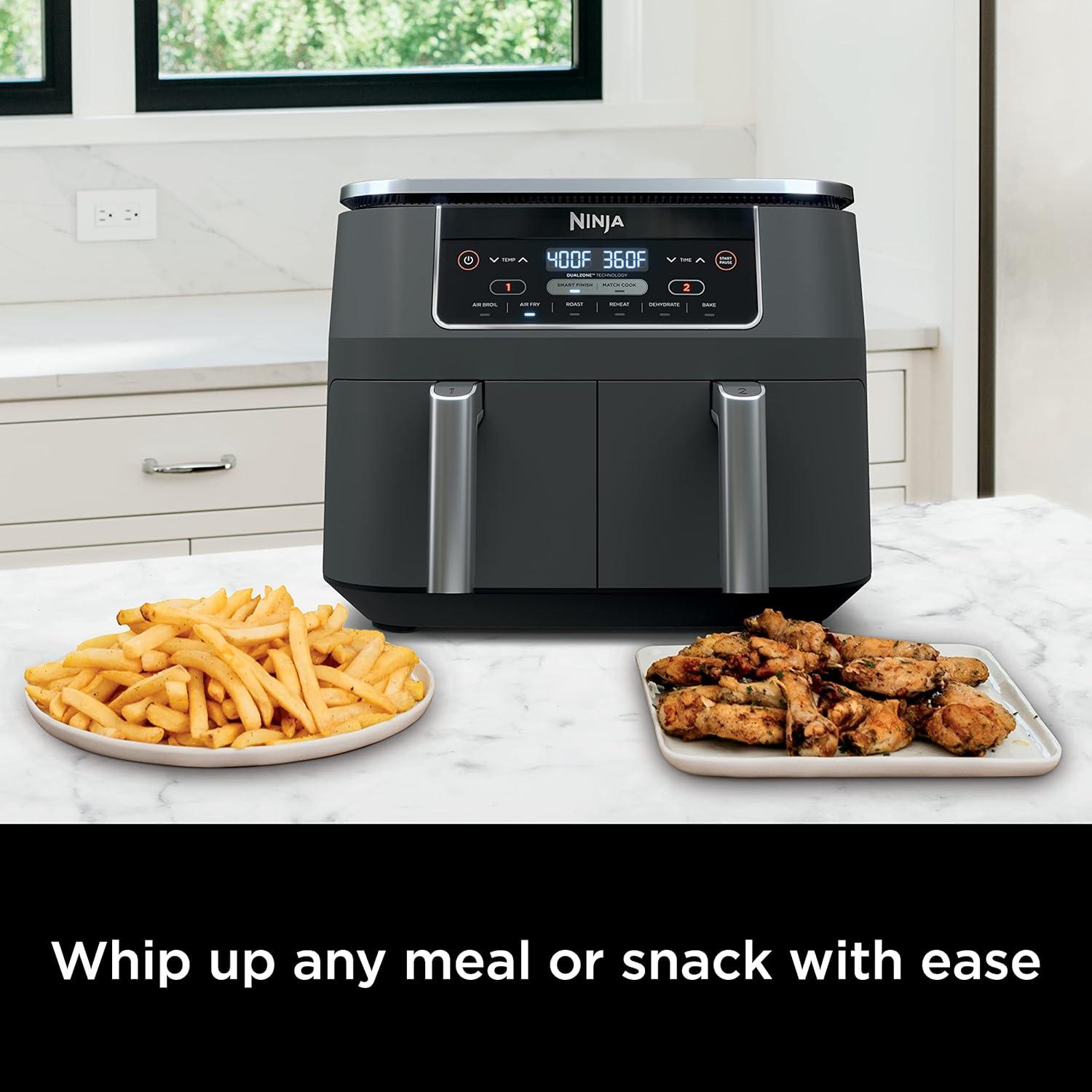 imageNinja DZ201 Foodi 8 Quart 6in1 DualZone 2Basket Air Fryer with 2 Independent Frying Baskets Match Cook amp Smart Finish to Roast Broil Dehydrate amp More for Quick Easy Meals Grey8QT GREY