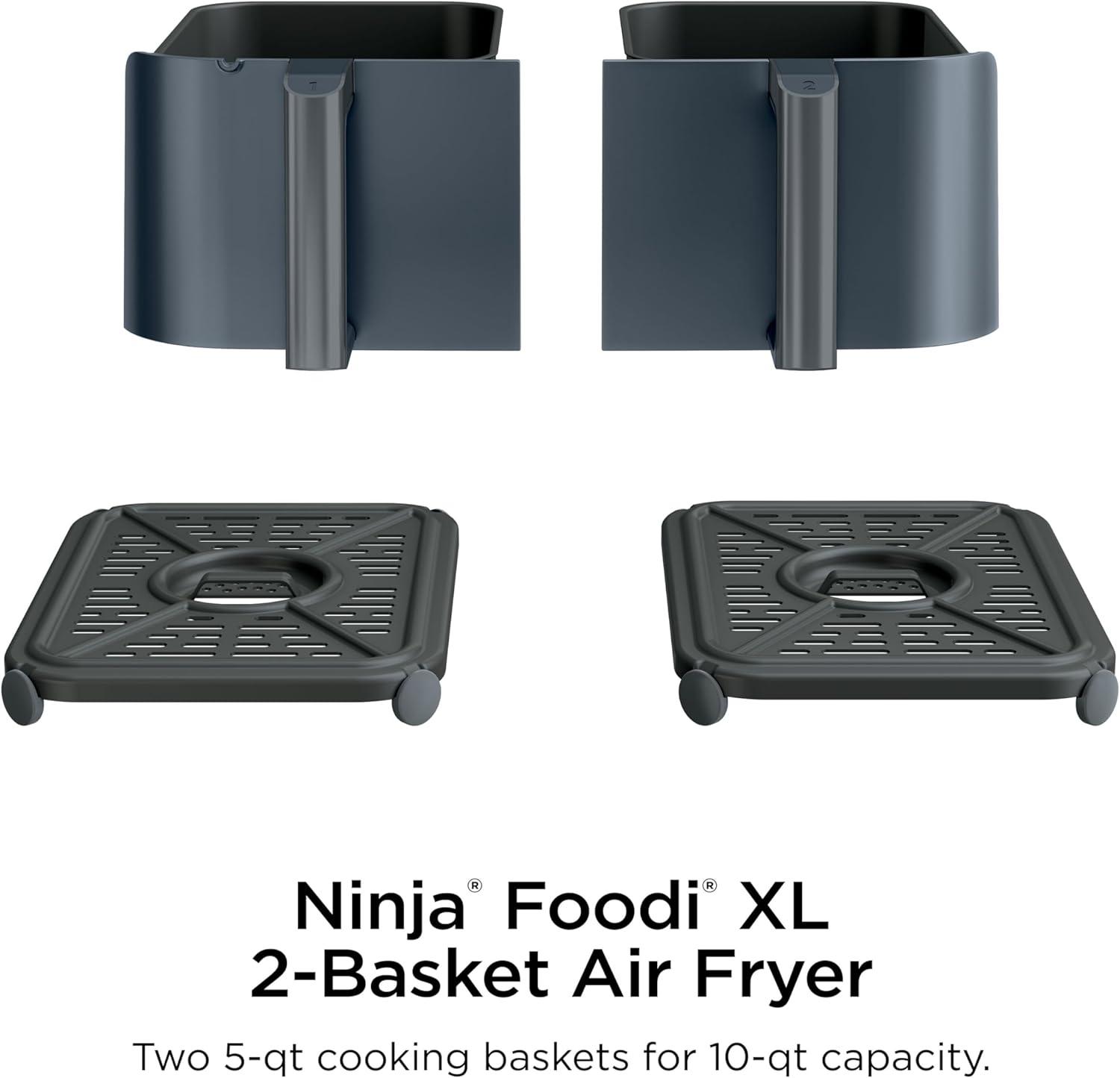 imageNinja DZ201 Foodi 8 Quart 6in1 DualZone 2Basket Air Fryer with 2 Independent Frying Baskets Match Cook amp Smart Finish to Roast Broil Dehydrate amp More for Quick Easy Meals Grey10QT wThermometer GREY