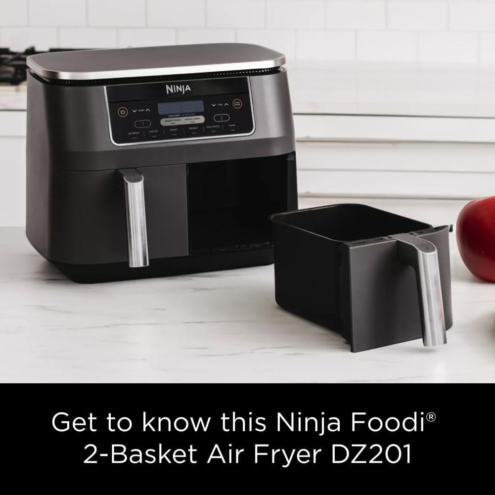 imageNinja DZ201 Foodi 8 Quart 6in1 DualZone 2Basket Air Fryer with 2 Independent Frying Baskets Match Cook amp Smart Finish to Roast Broil Dehydrate amp More for Quick Easy Meals Grey8QT GREY