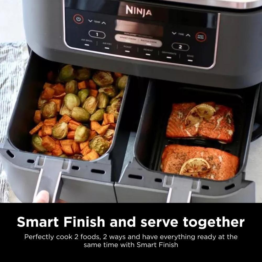 imageNinja DZ201 Foodi 8 Quart 6in1 DualZone 2Basket Air Fryer with 2 Independent Frying Baskets Match Cook amp Smart Finish to Roast Broil Dehydrate amp More for Quick Easy Meals Grey8QT GREY